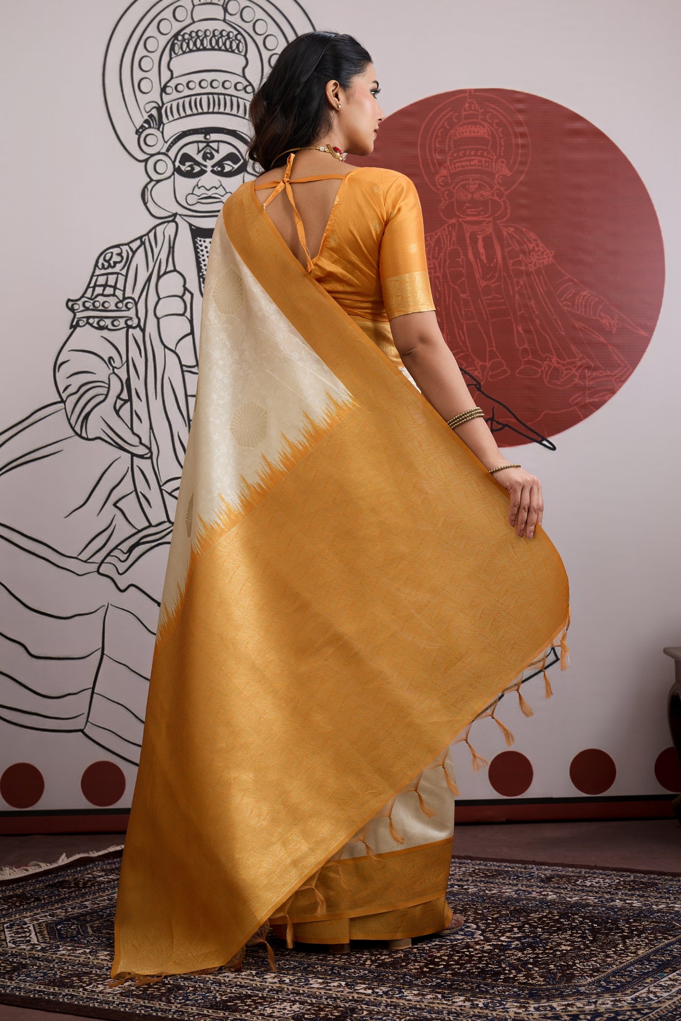 Buy MySilkLove Fawn Cream and Yellow Handloom South Silk Saree Online