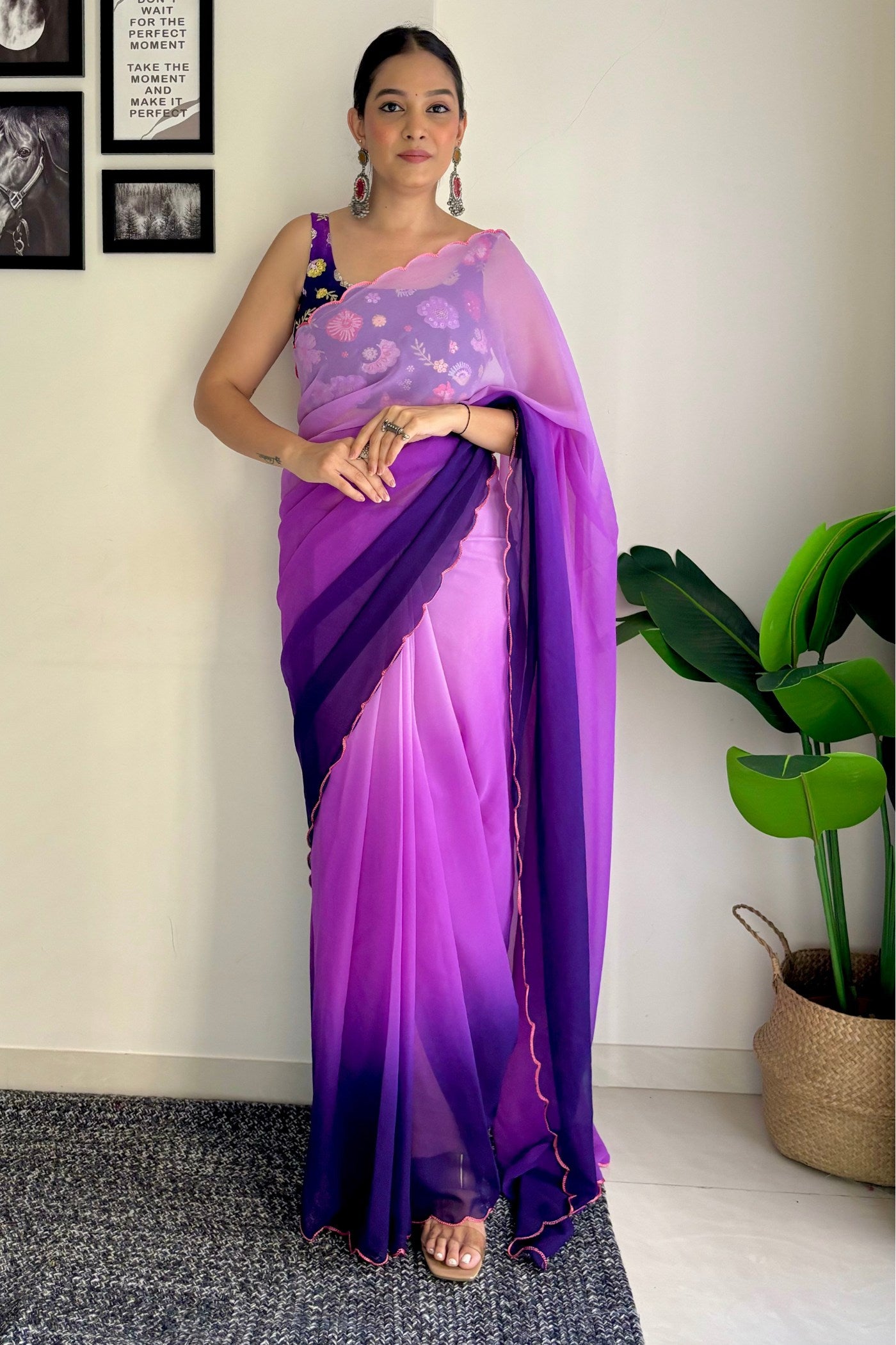 Buy MySilkLove Berry Purple Georgette Saree Online