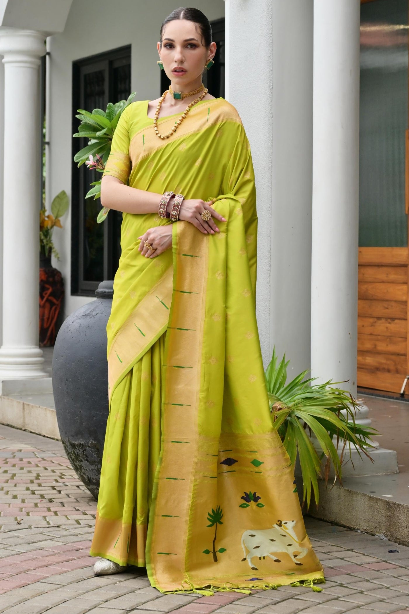 Buy MySilkLove Cambridge Green Woven Paithani Saree Online