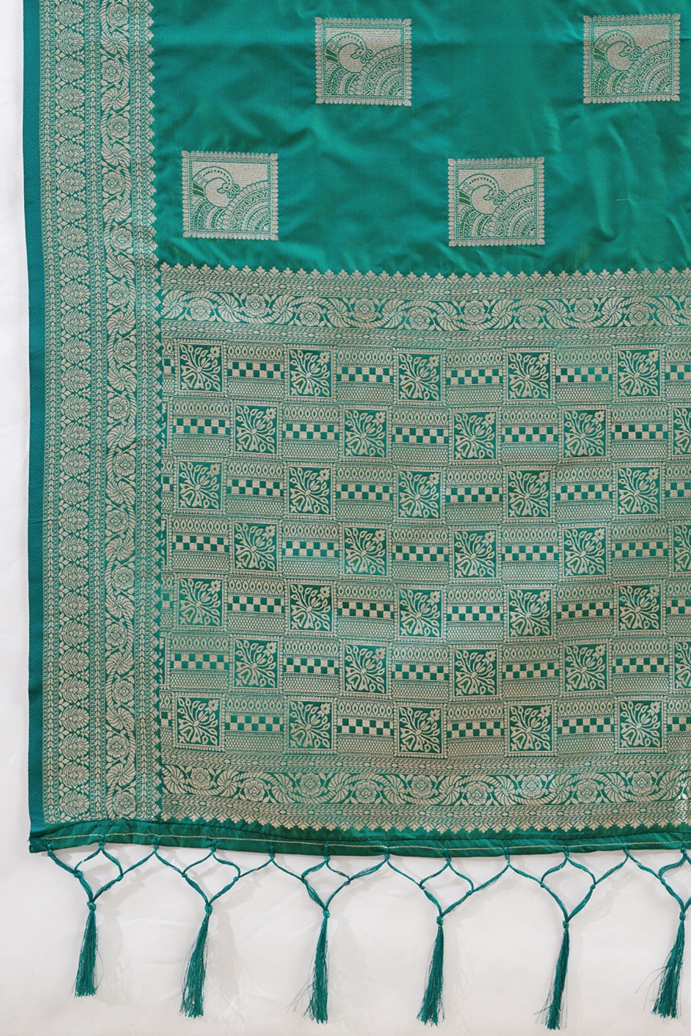 Buy MySilkLove Myrtle Green Woven Banarasi Soft Silk Saree Online