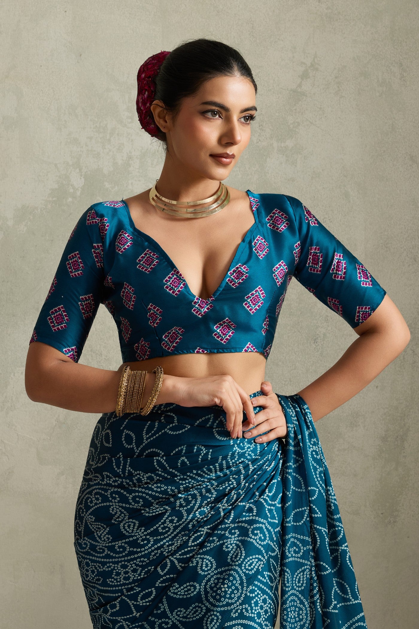 Buy MySilkLove Midnight Blue Bandhani Printed Silk Saree Online