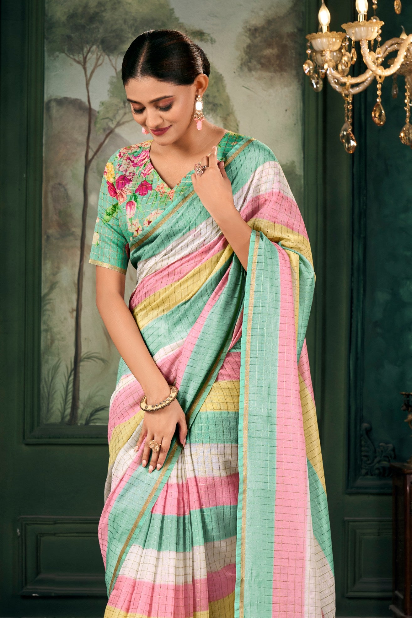 MySilkLove Shadow Green Chanderi Linen Saree