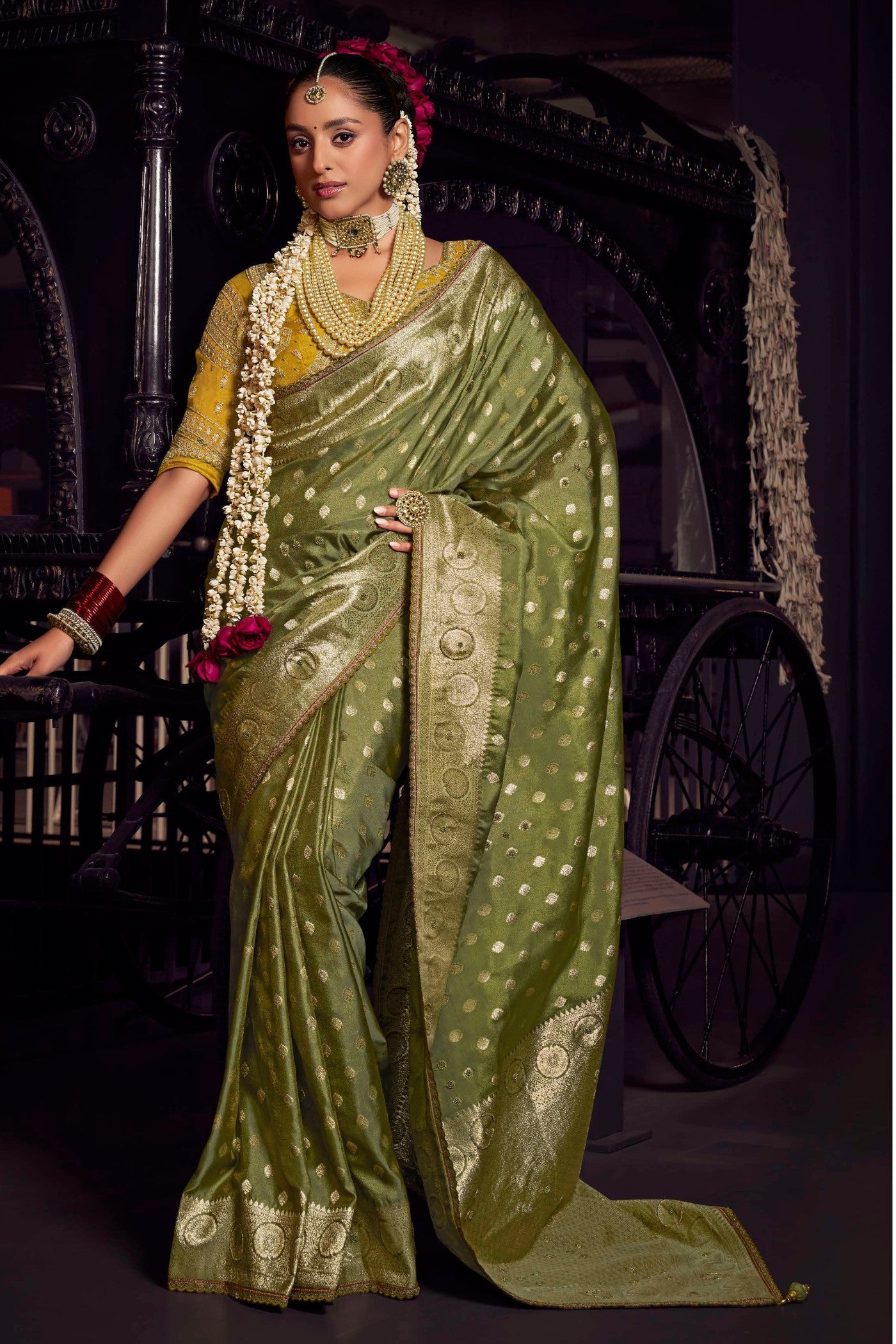 Buy MySilkLove Mehendi Green Designer Banarasi Saree Online