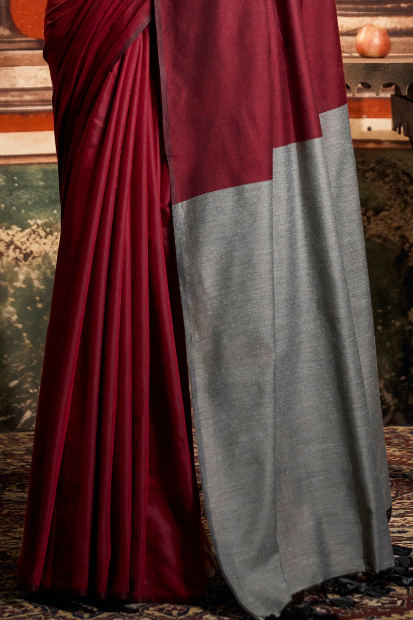 Buy MySilkLove French Maroon Handloom Mul Mul Cotton Saree Online