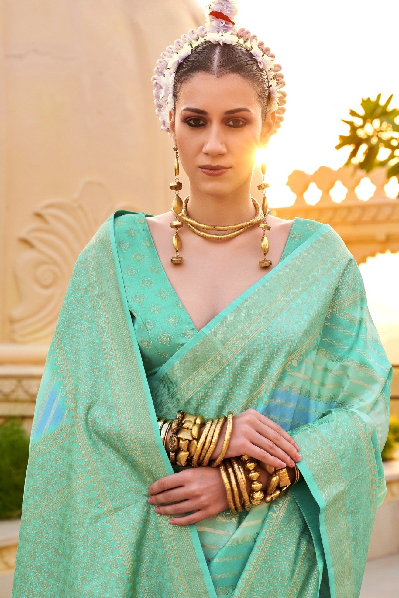 MySilkLove Gum Leaf Green Woven Patola Printed Silk Saree