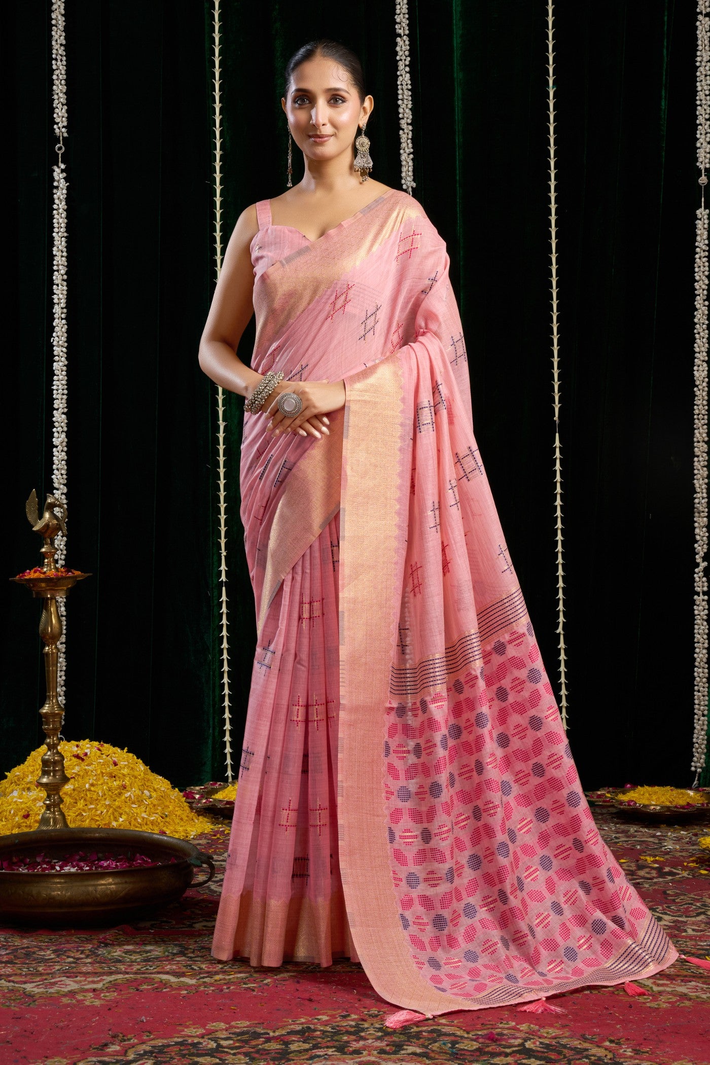 Buy MySilkLove Cerise Pink Woven Cotton Saree Online
