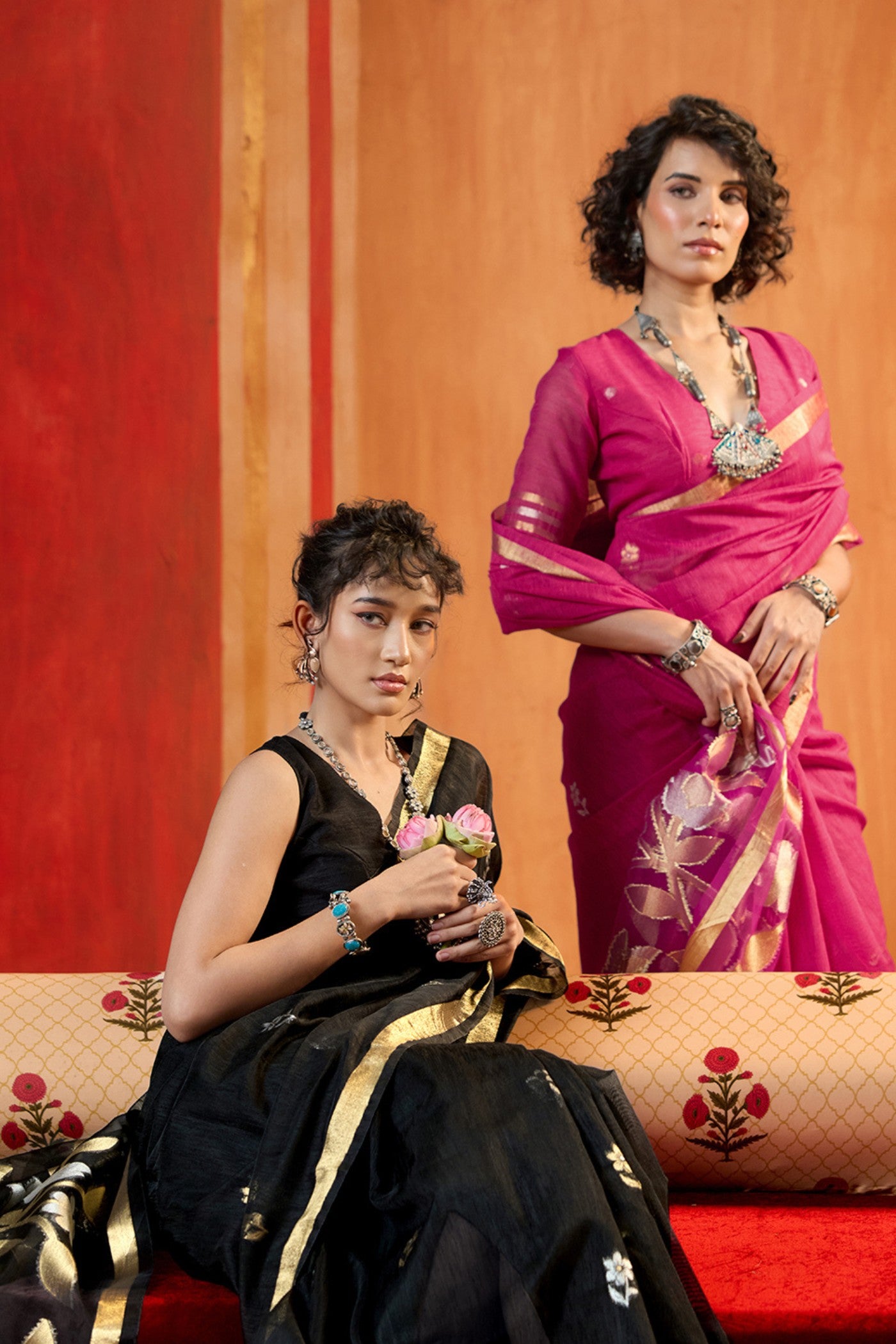 Buy MySilkLove Warlock Black Handloom Munga Cotton Saree Online