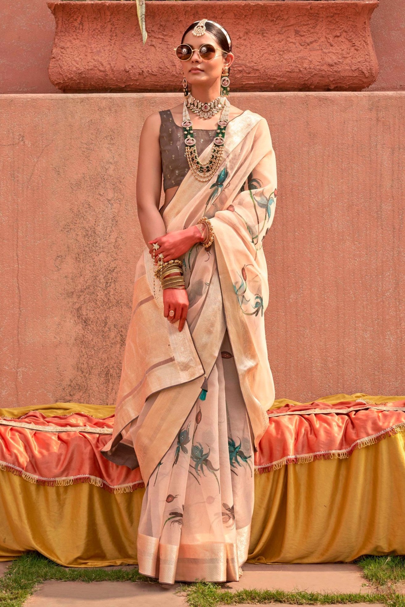 Buy MySilkLove Vanila Cream Zari Woven Organza Saree Online