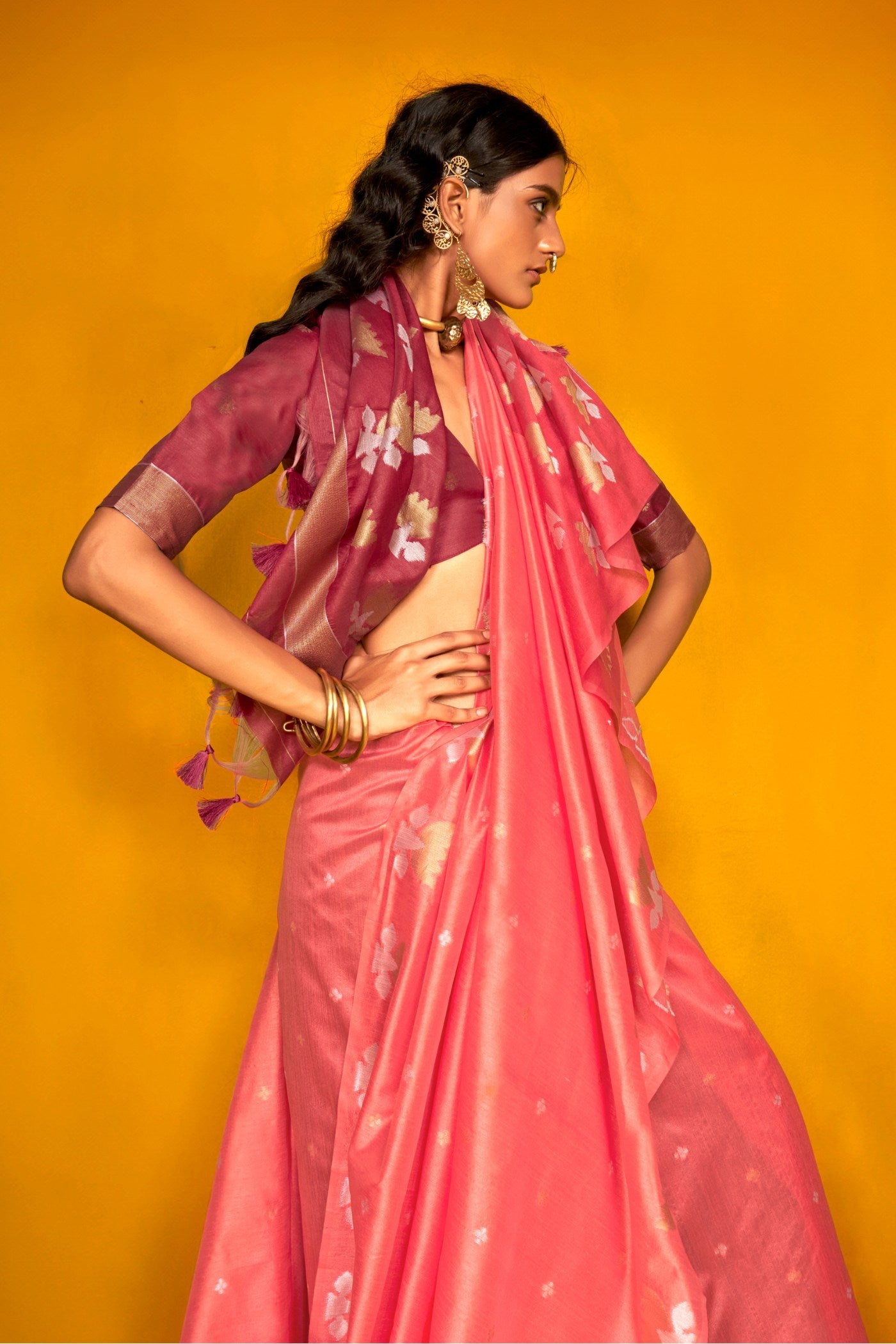 MySilkLove Brick Pink Tussar Handloom Silk Saree