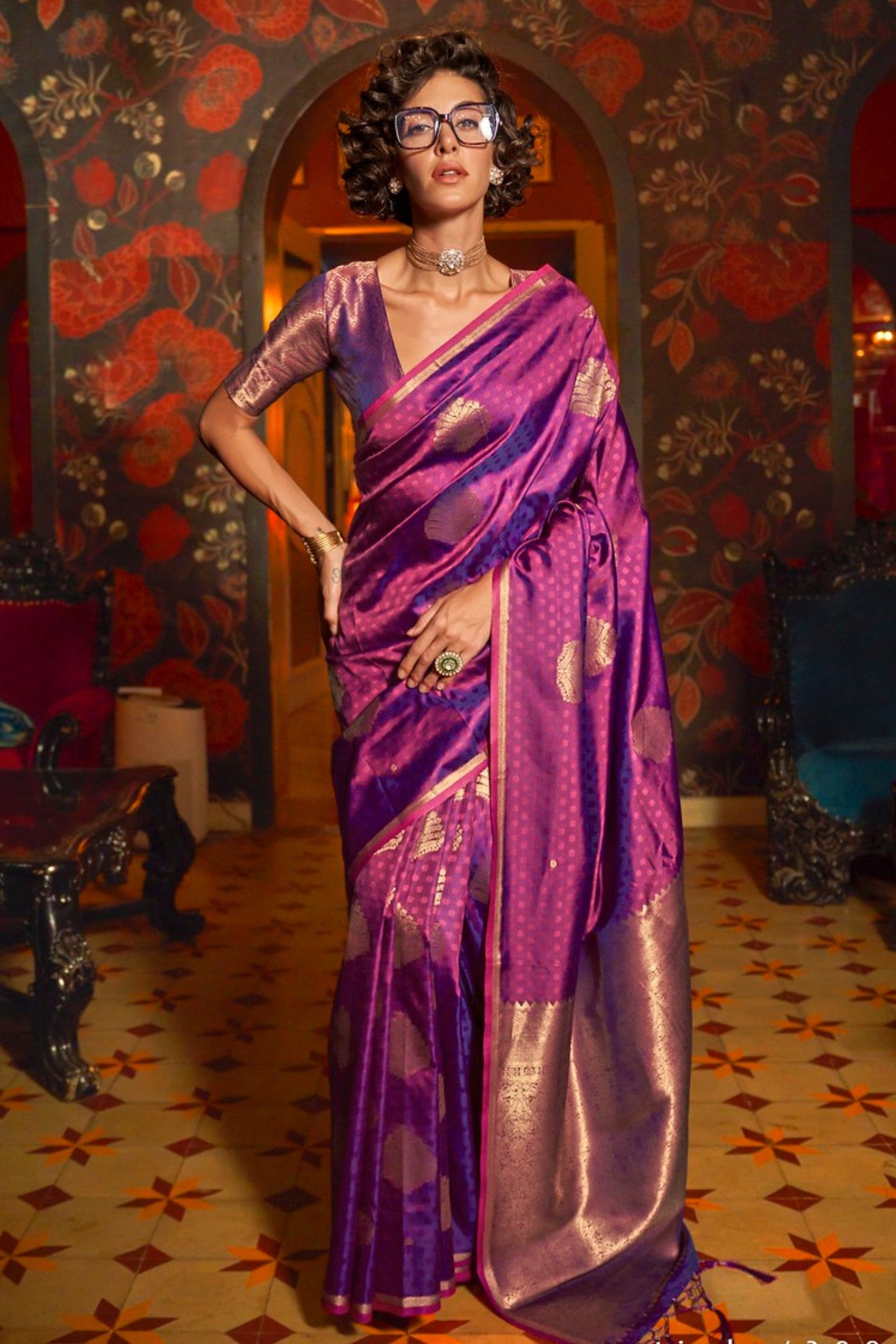 Buy MySilkLove Wine Purple Handloom Banarasi Saree Online