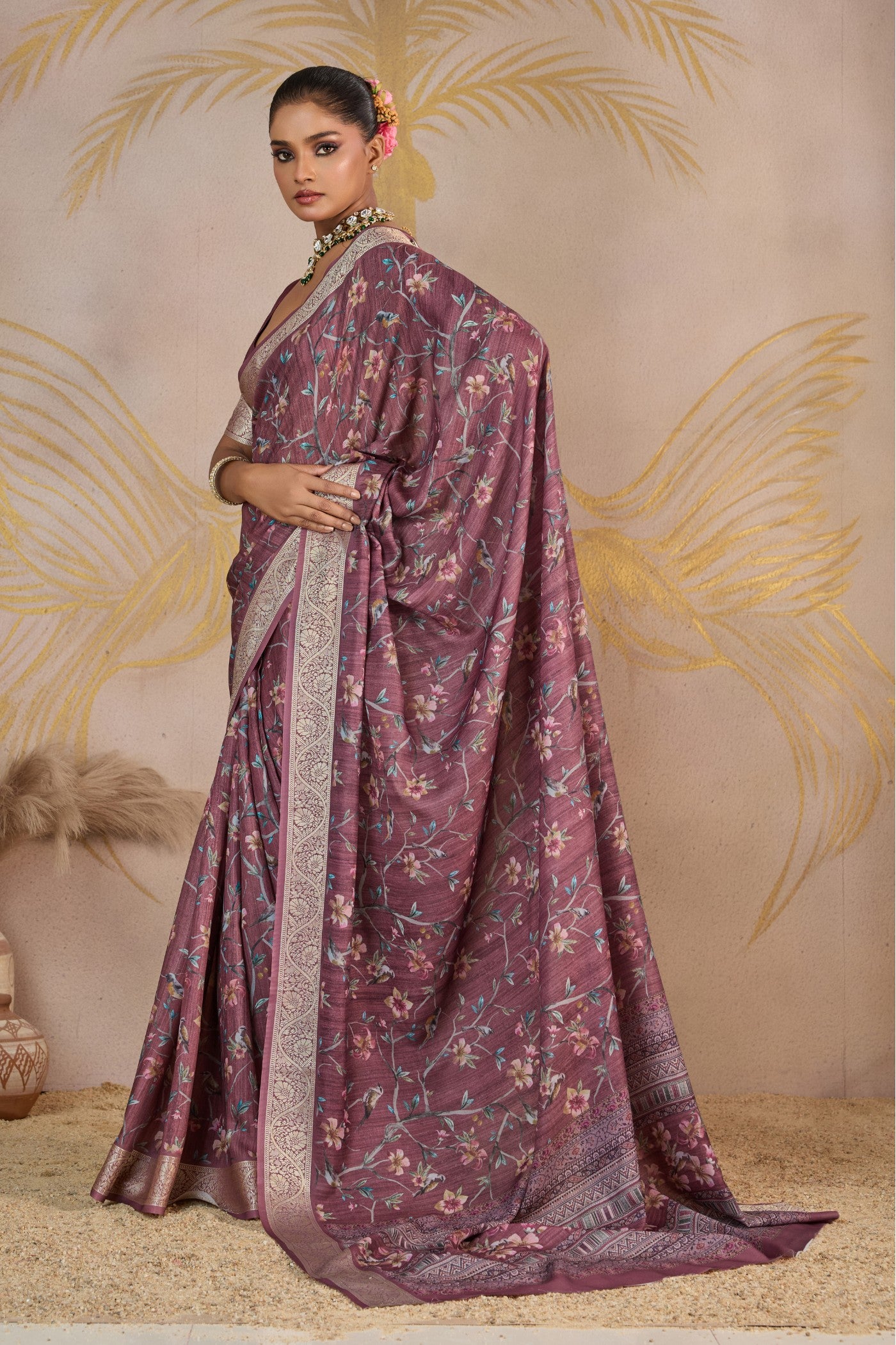 MySilkLove Walnut Brown Viscose Digital Printed Saree