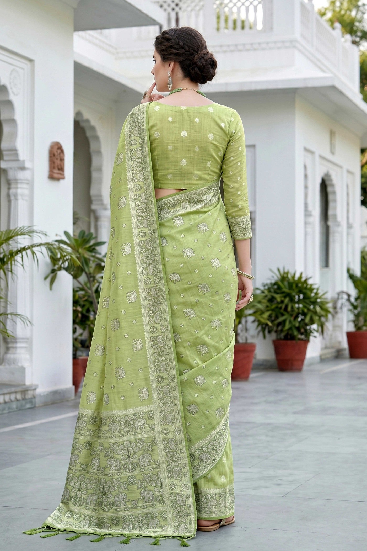 Buy MySilkLove Pista Green Soft Cotton Printed Saree Online