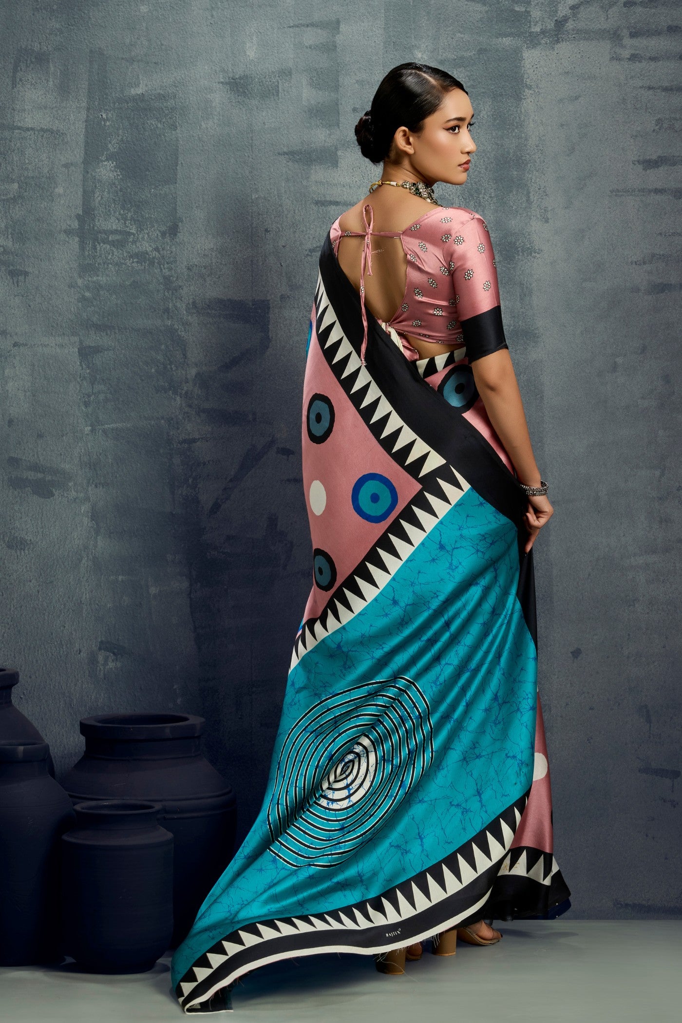 Buy MySilkLove Amaranthine Purple Ajrakh Printed Satin Crepe Silk Saree Online