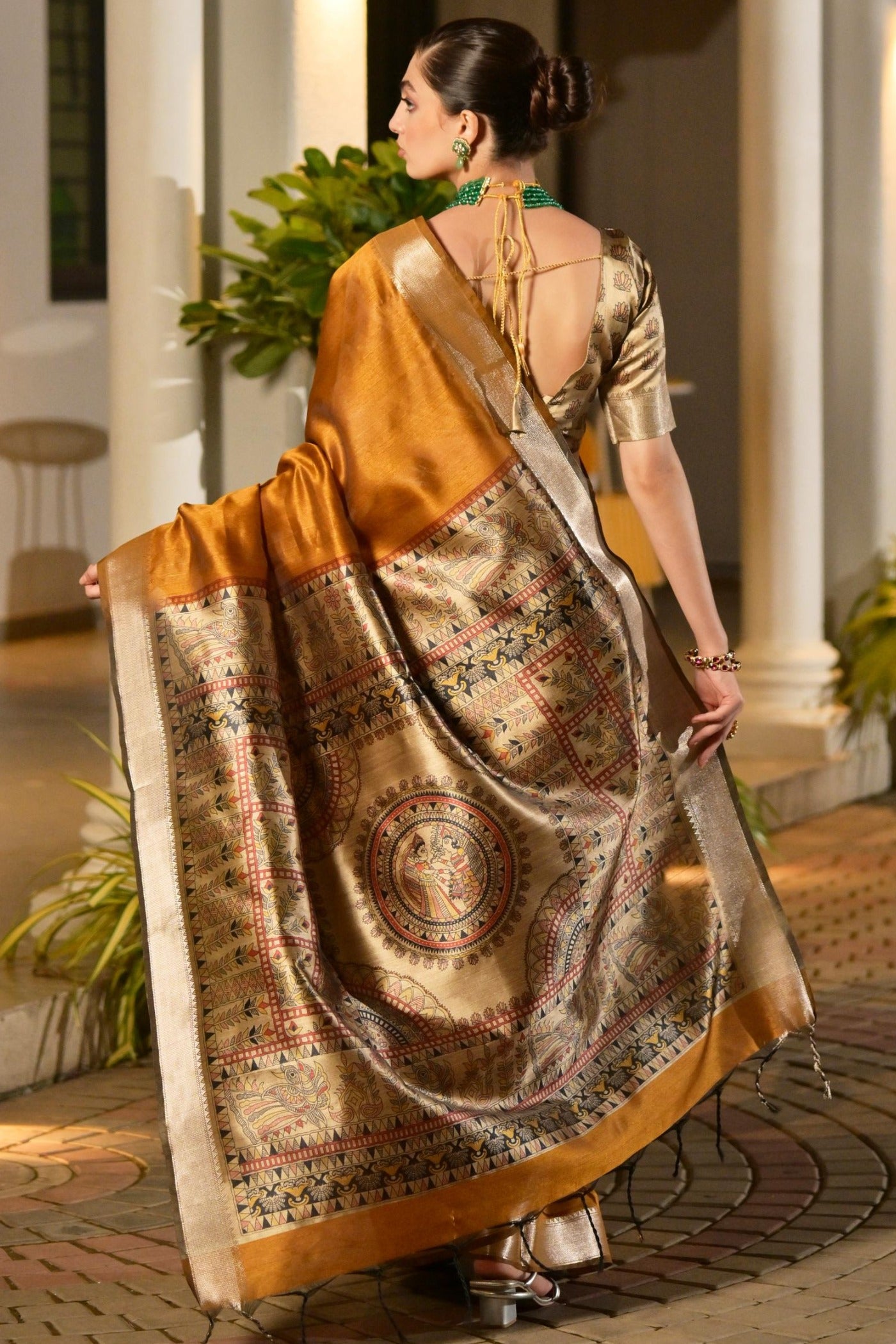 Buy MySilkLove Mustard Orange Tussar Silk Saree Online