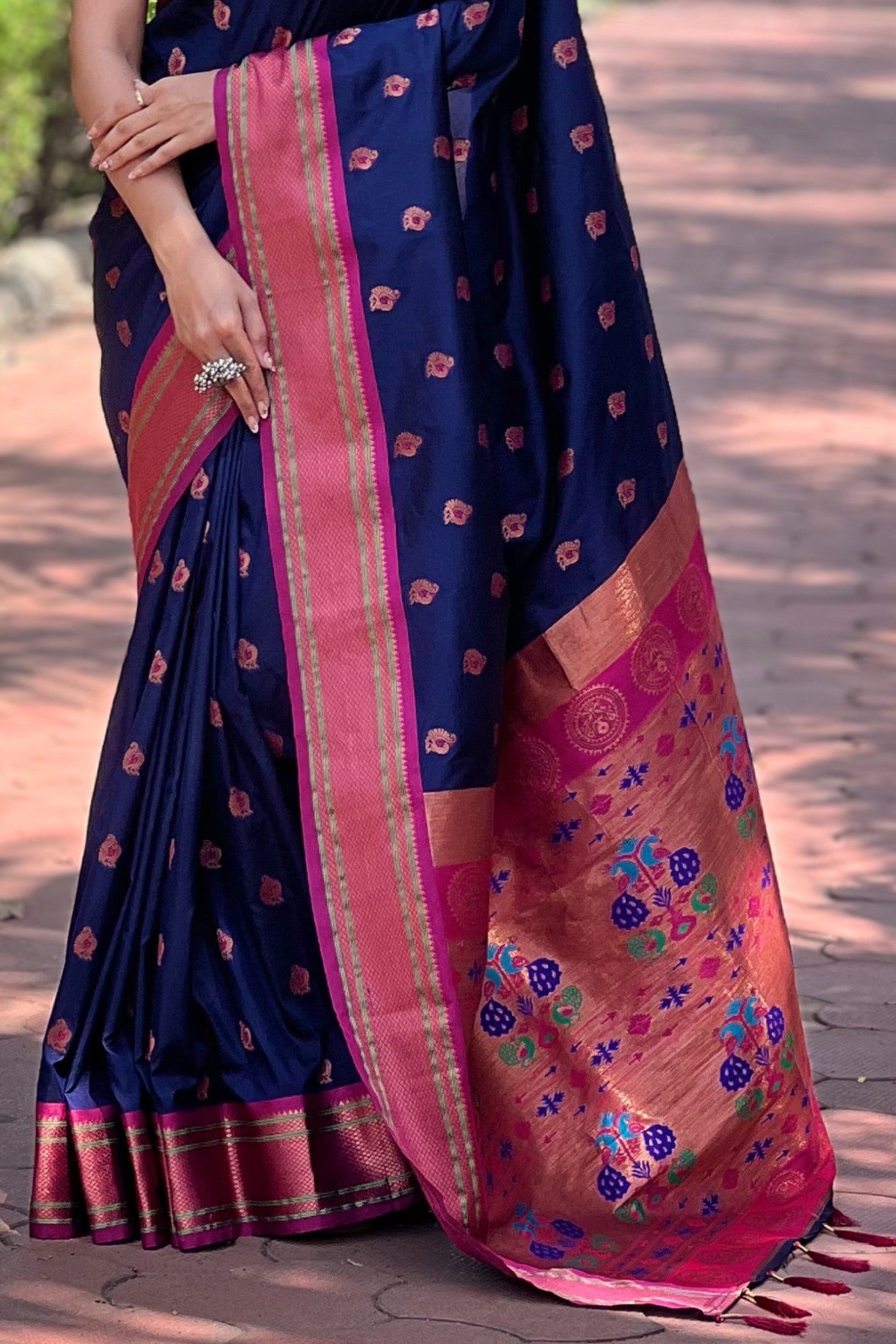 Buy MySilkLove Navy Blue Woven Paithani Saree Online