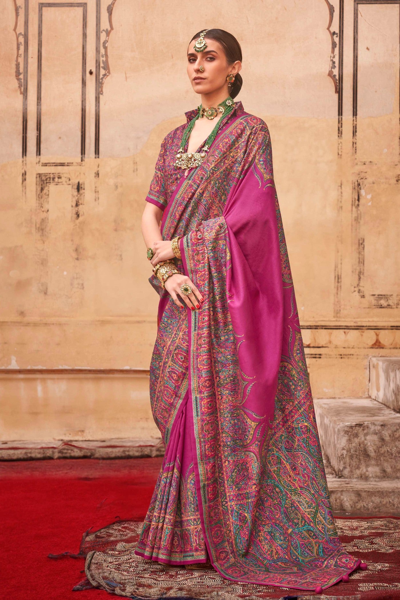 MySilkLove Rouge Pink Printed Jamawar Saree