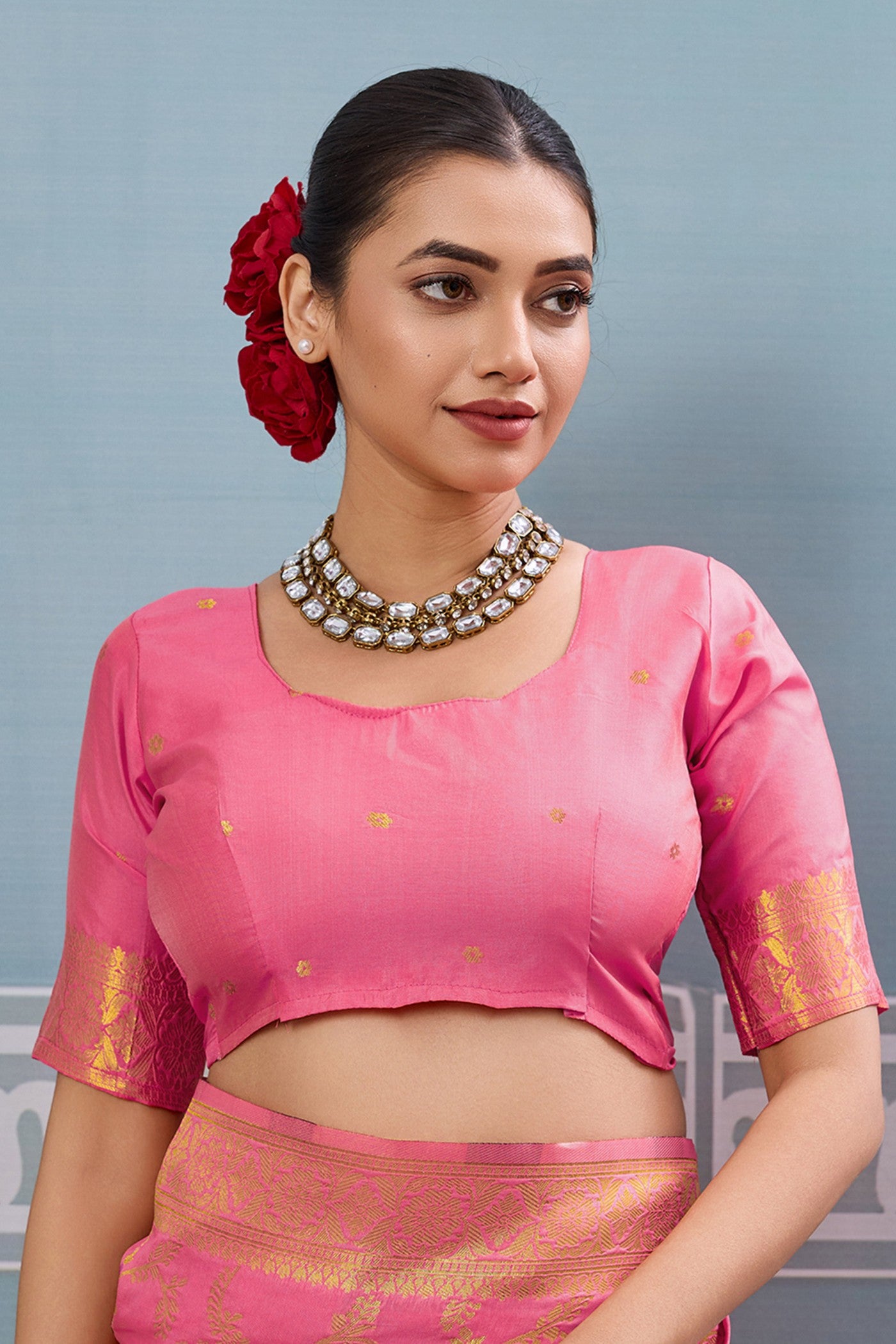 Buy MySilkLove Rose Pink Woven Banarasi Saree Online