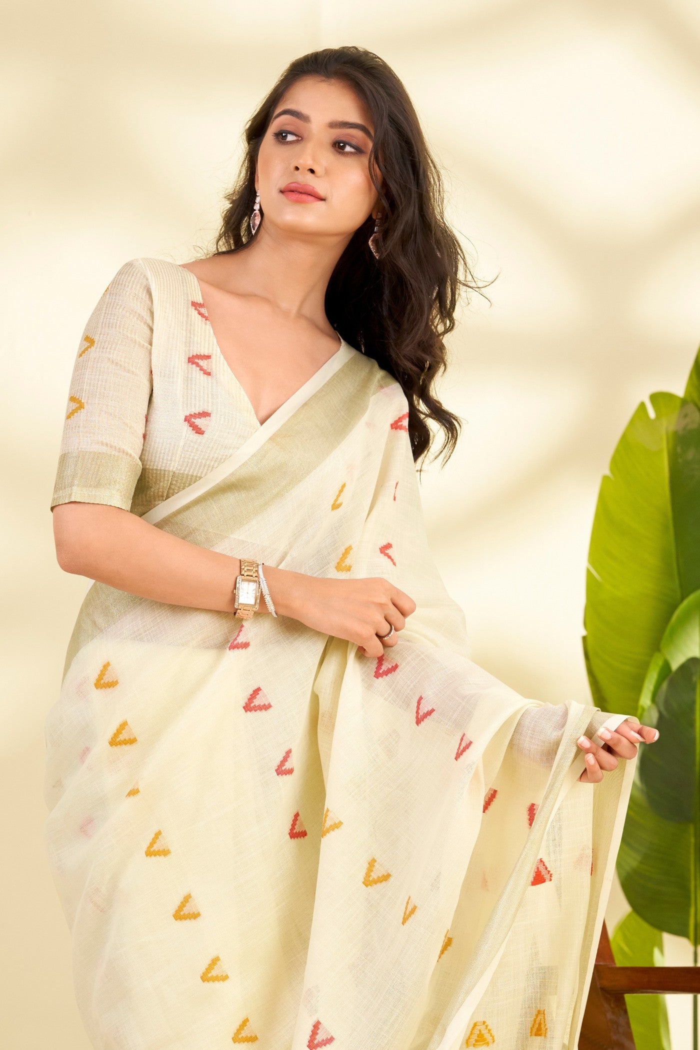 MySilkLove Daisy White Woven Linen Saree