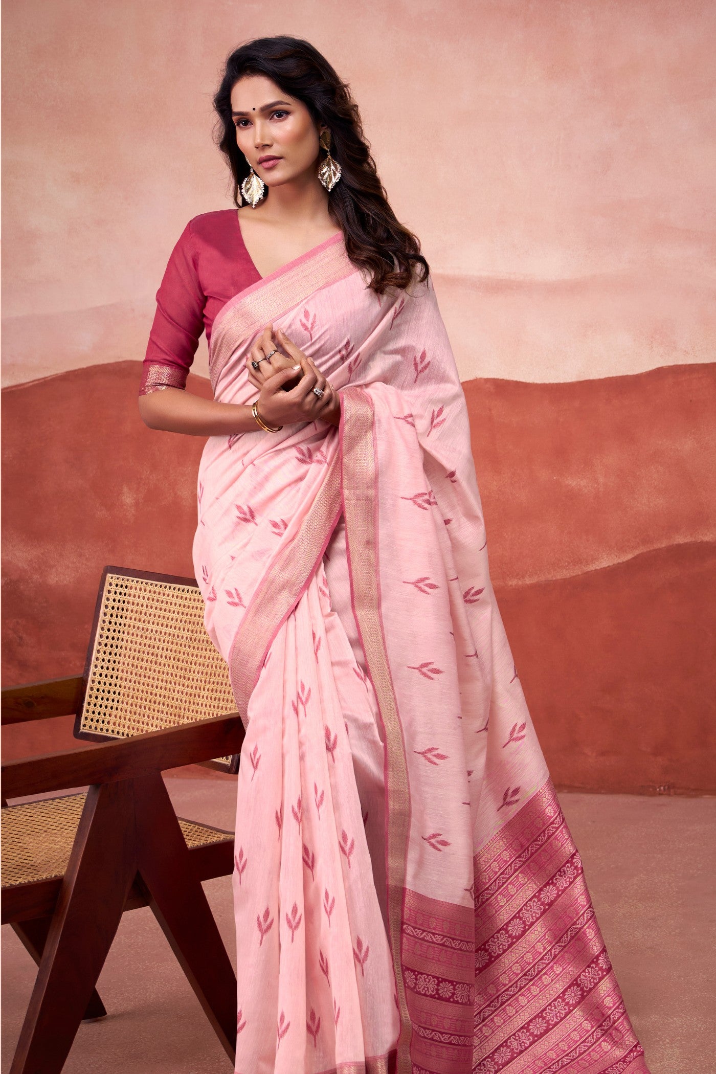 Buy MySilkLove Dusty Pink Woven Modal Cotton Saree Online