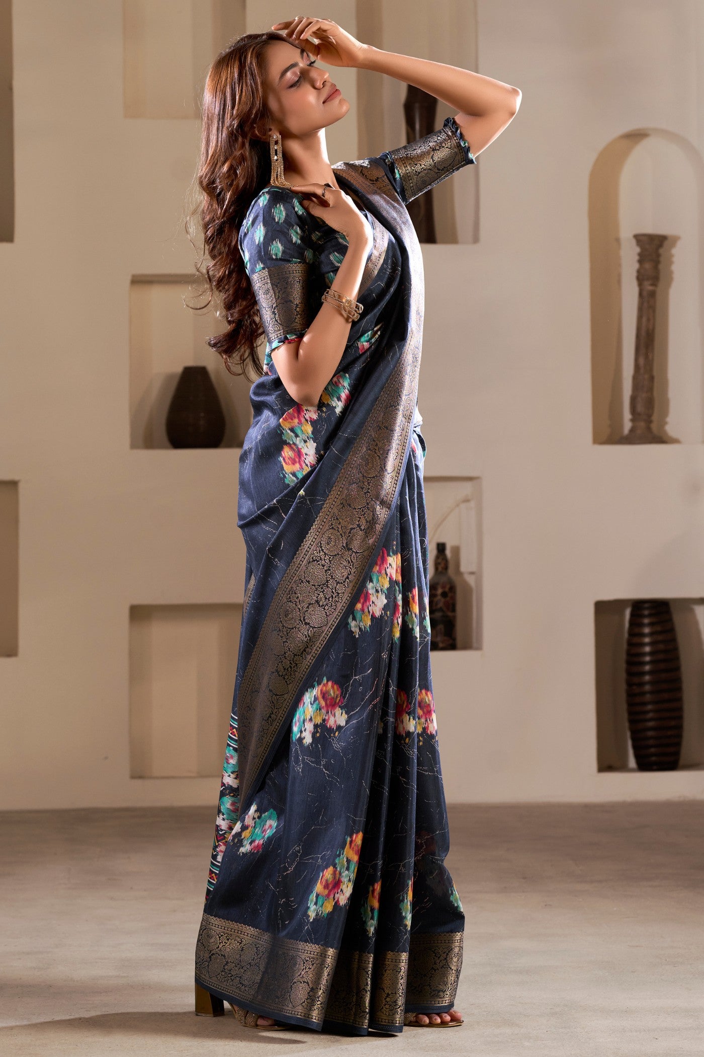 MySilkLove Nevada Blue Printed Soft Dola Silk Saree