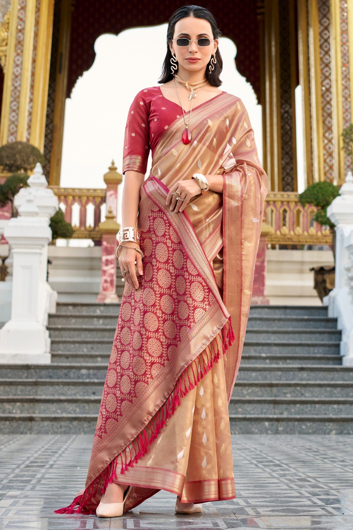 Buy MySilkLove Contessa Orange Tissue Silk Saree Online