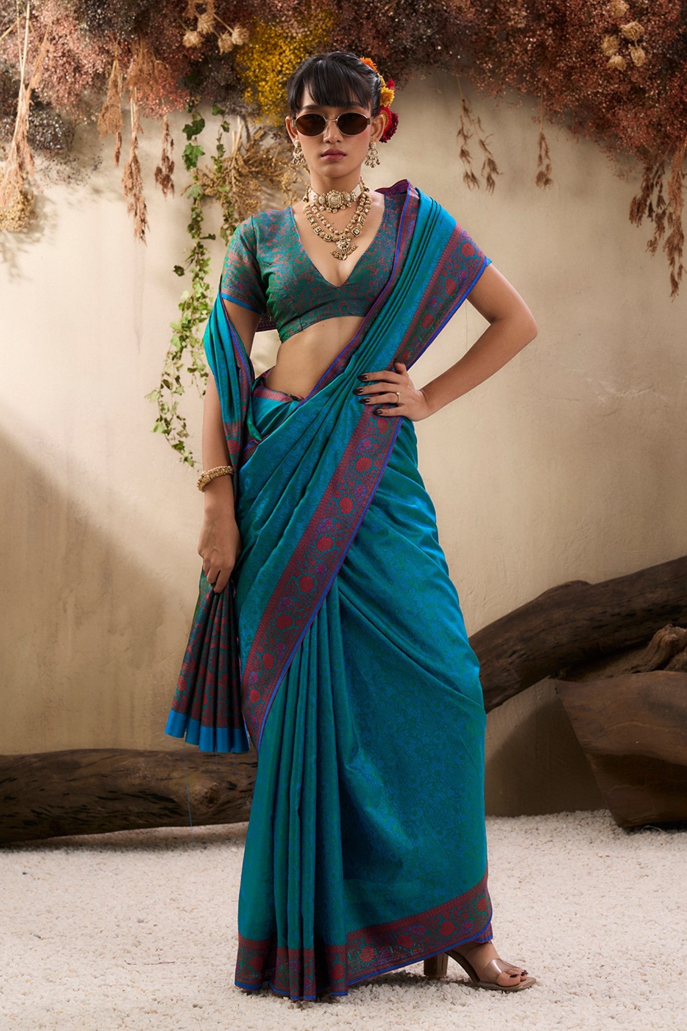Buy MySilkLove Chill Blue Woven Tanchoi Kanjivaram Saree Online