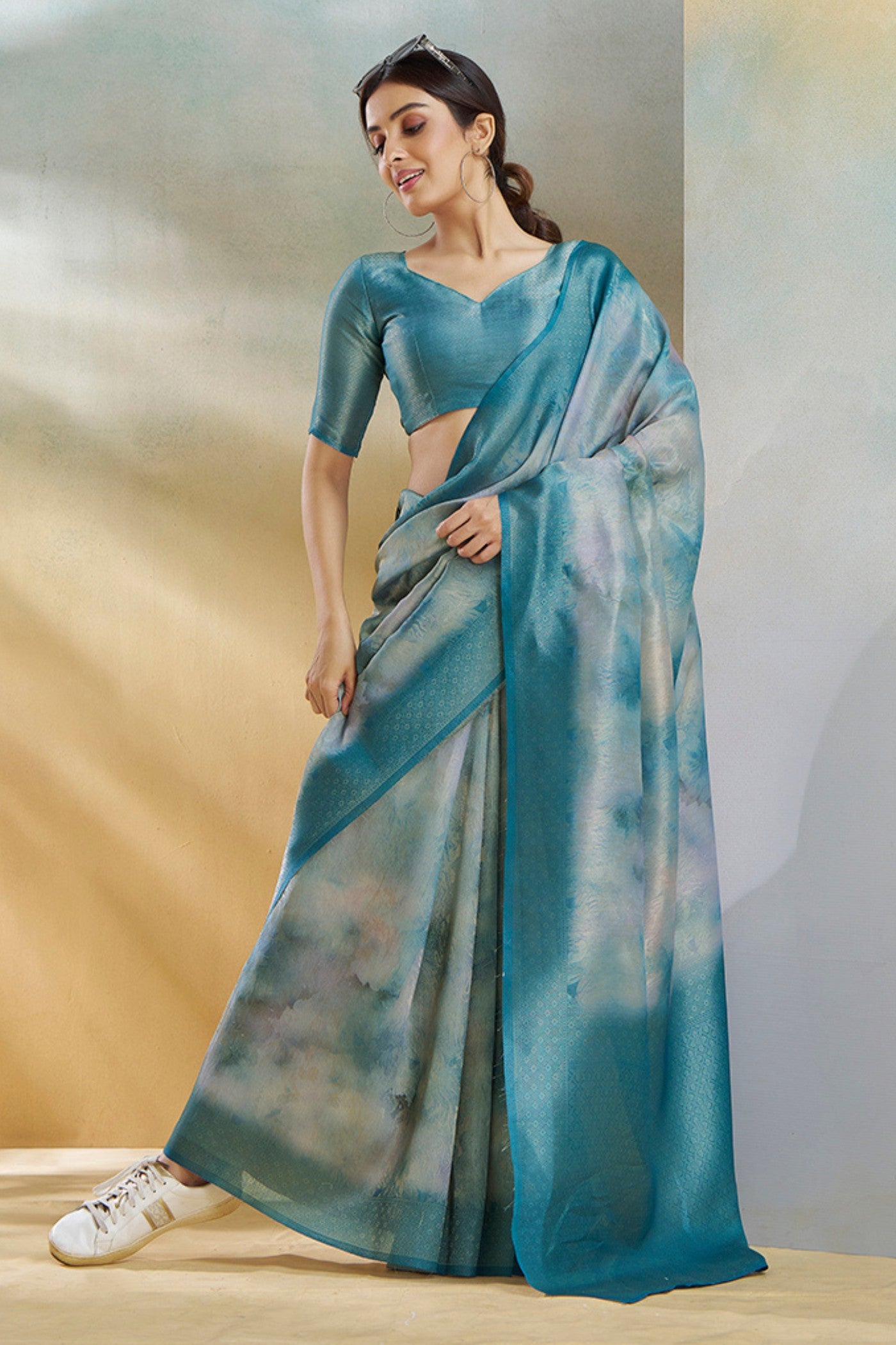 Buy MySilkLove Light Steel Blue Banarasi Handloom Saree Online