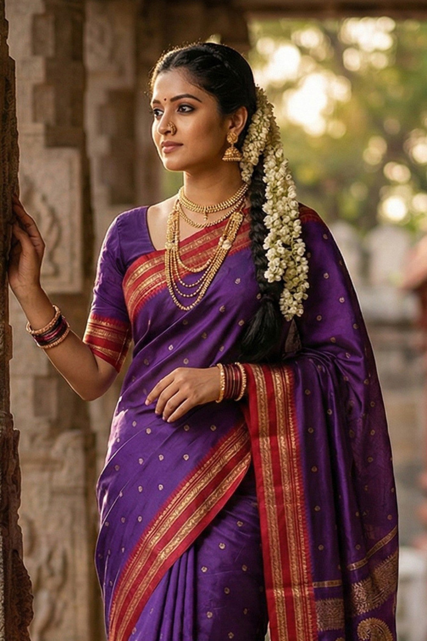 Buy MySilkLove Velvet Purple Banarasi Woven Soft Silk Saree Online