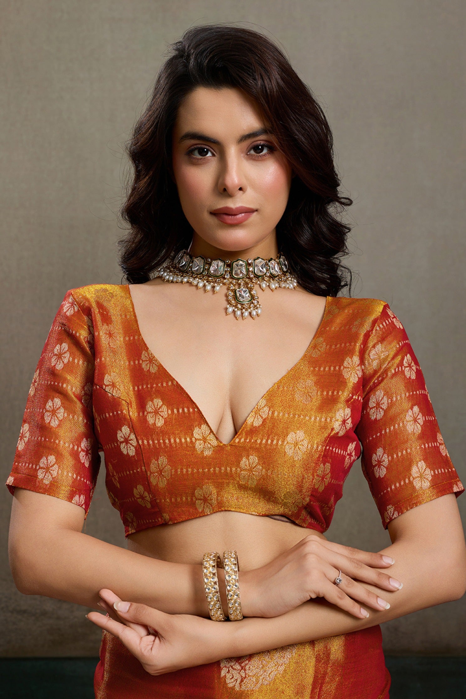 Buy MySilkLove Terracotta Orange Woven Tissue Saree Online