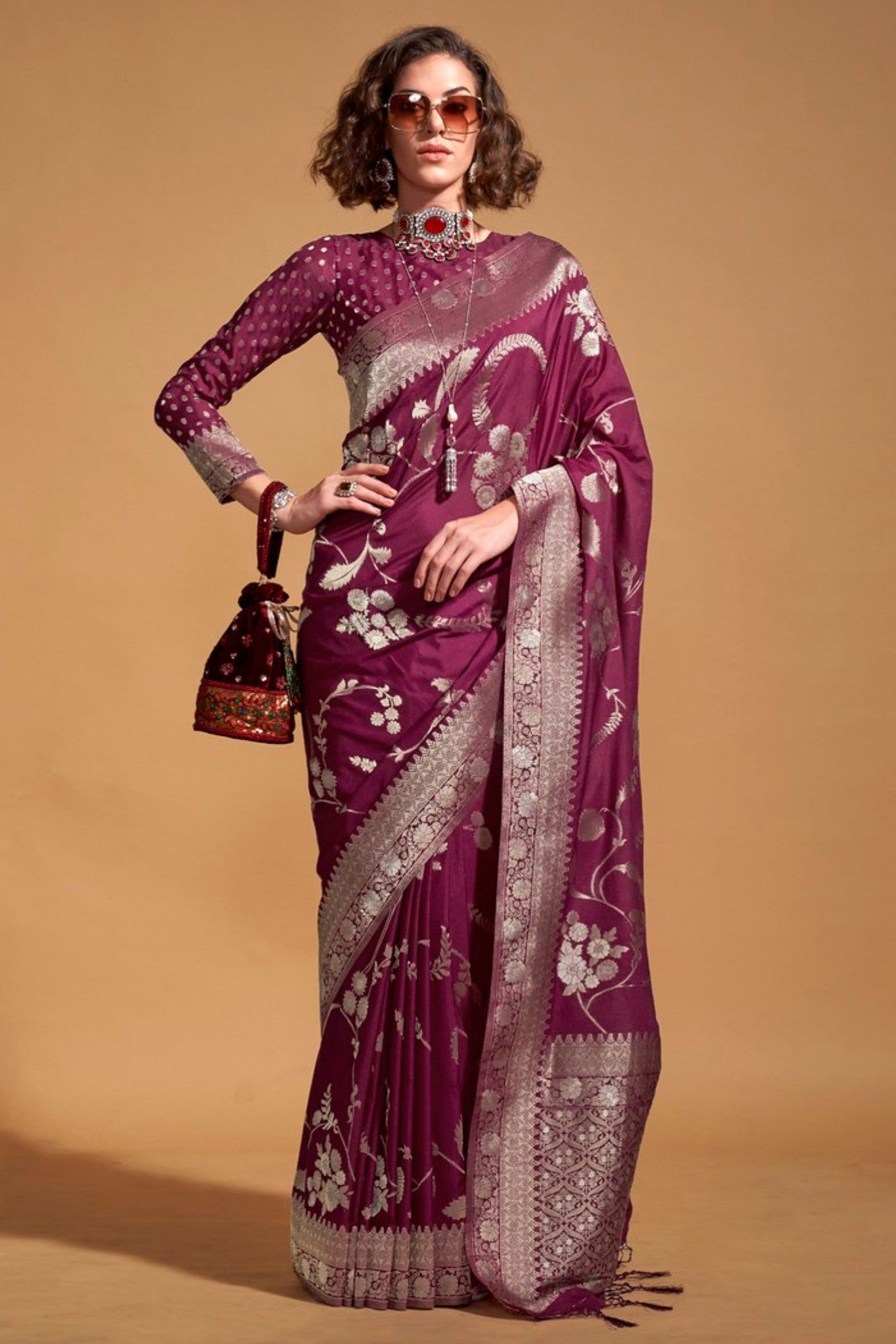 Buy MySilkLove Camelot Purple Georgette Handloom Saree Online