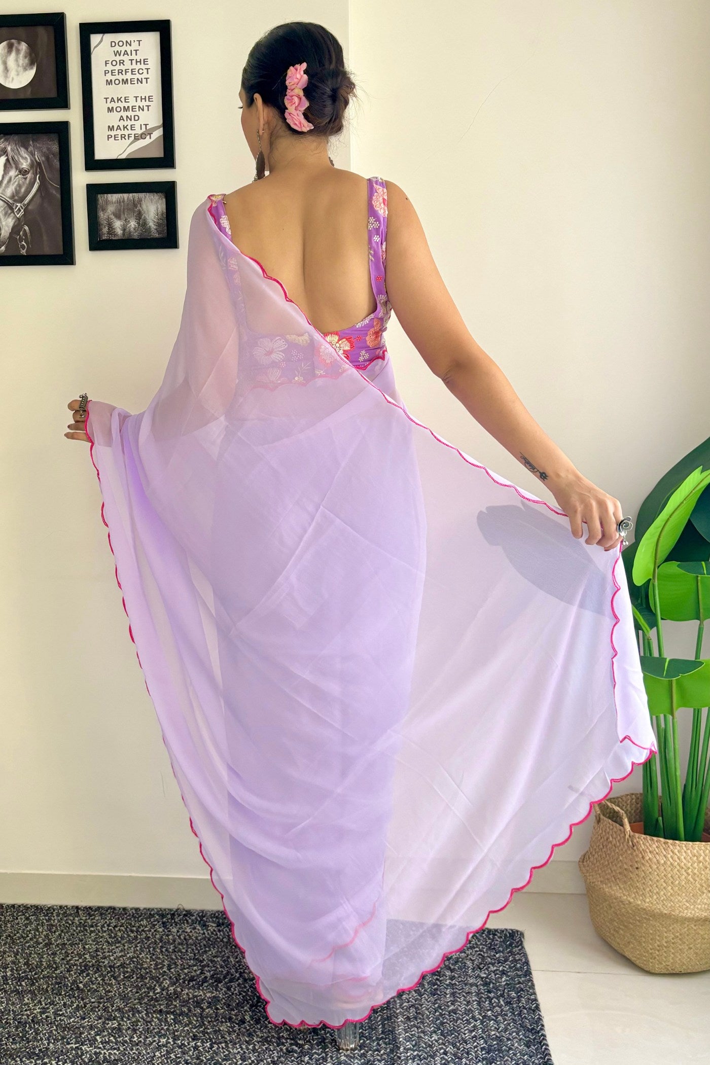 Buy MySilkLove Pale Lavender Gerogette Saree Online