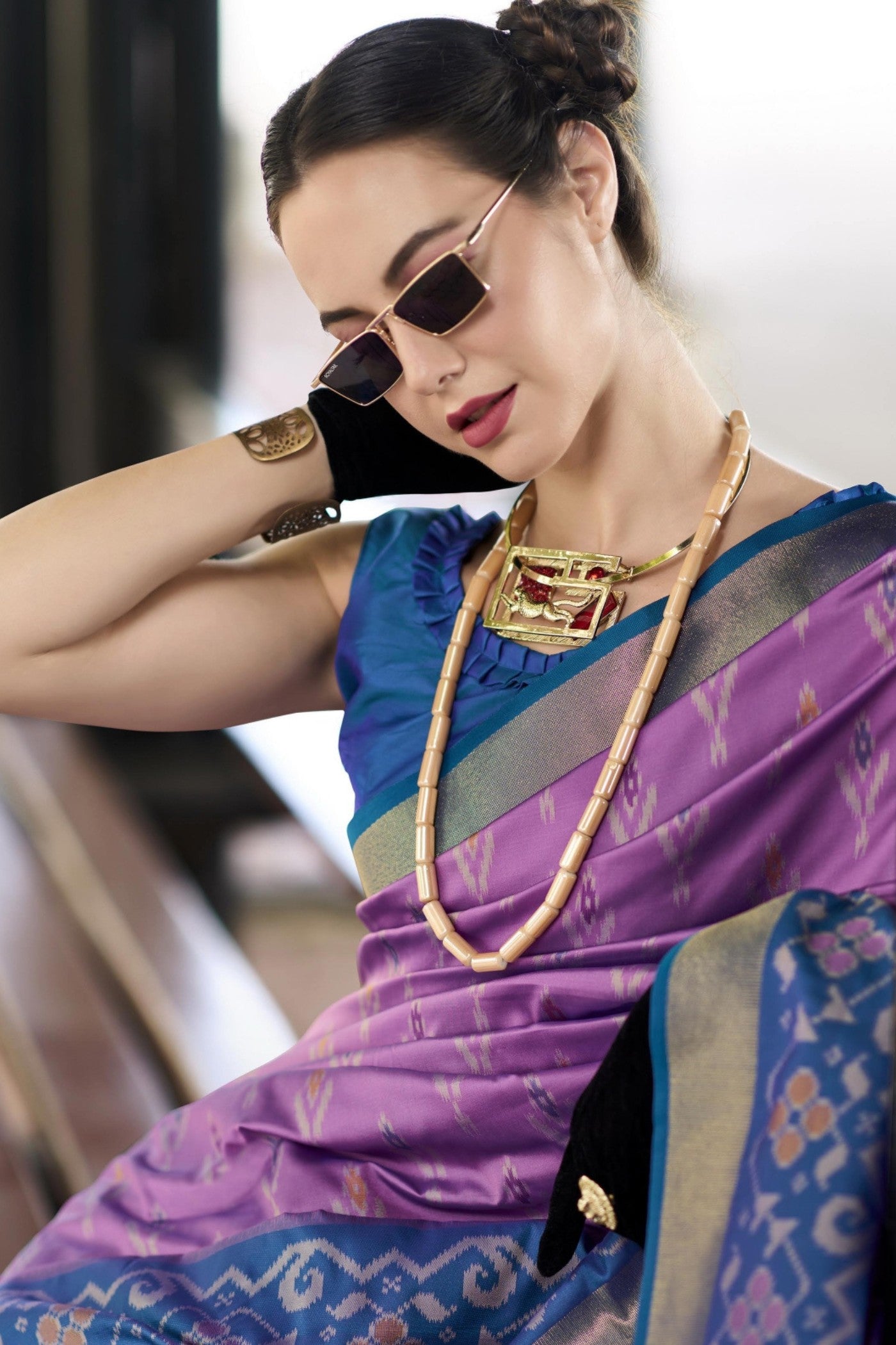 Buy MySilkLove Cosmic Purple Woven Banarasi Soft Silk Saree Online