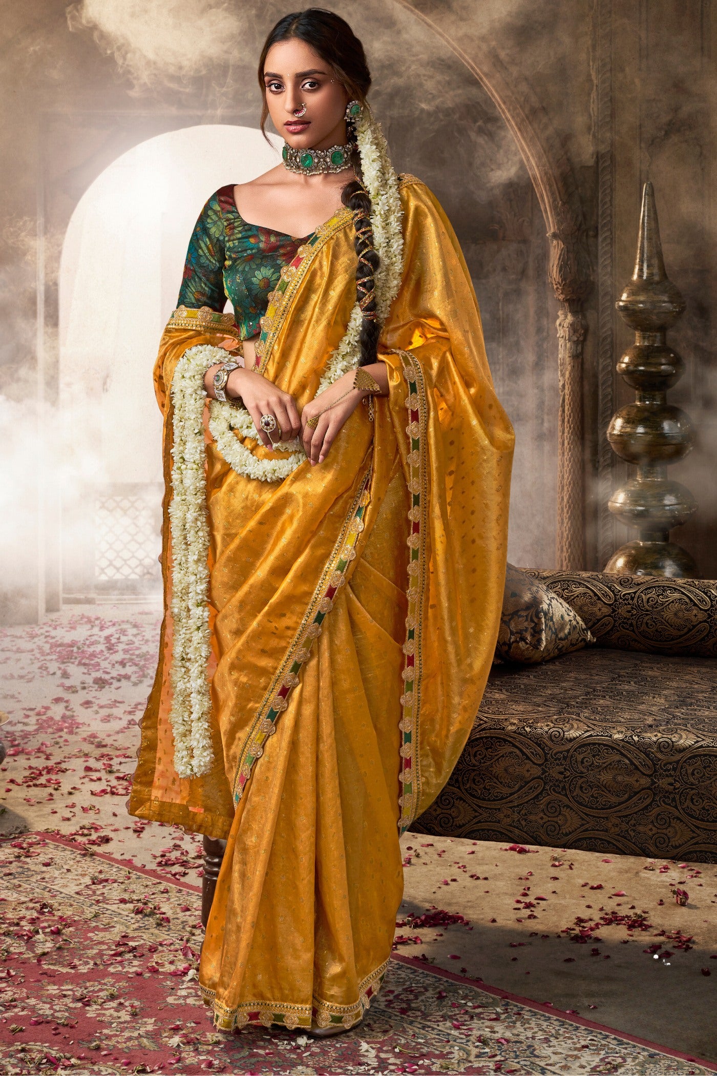 Buy MySilkLove Chelsea Gem Yellow Tissue Designer Saree Online