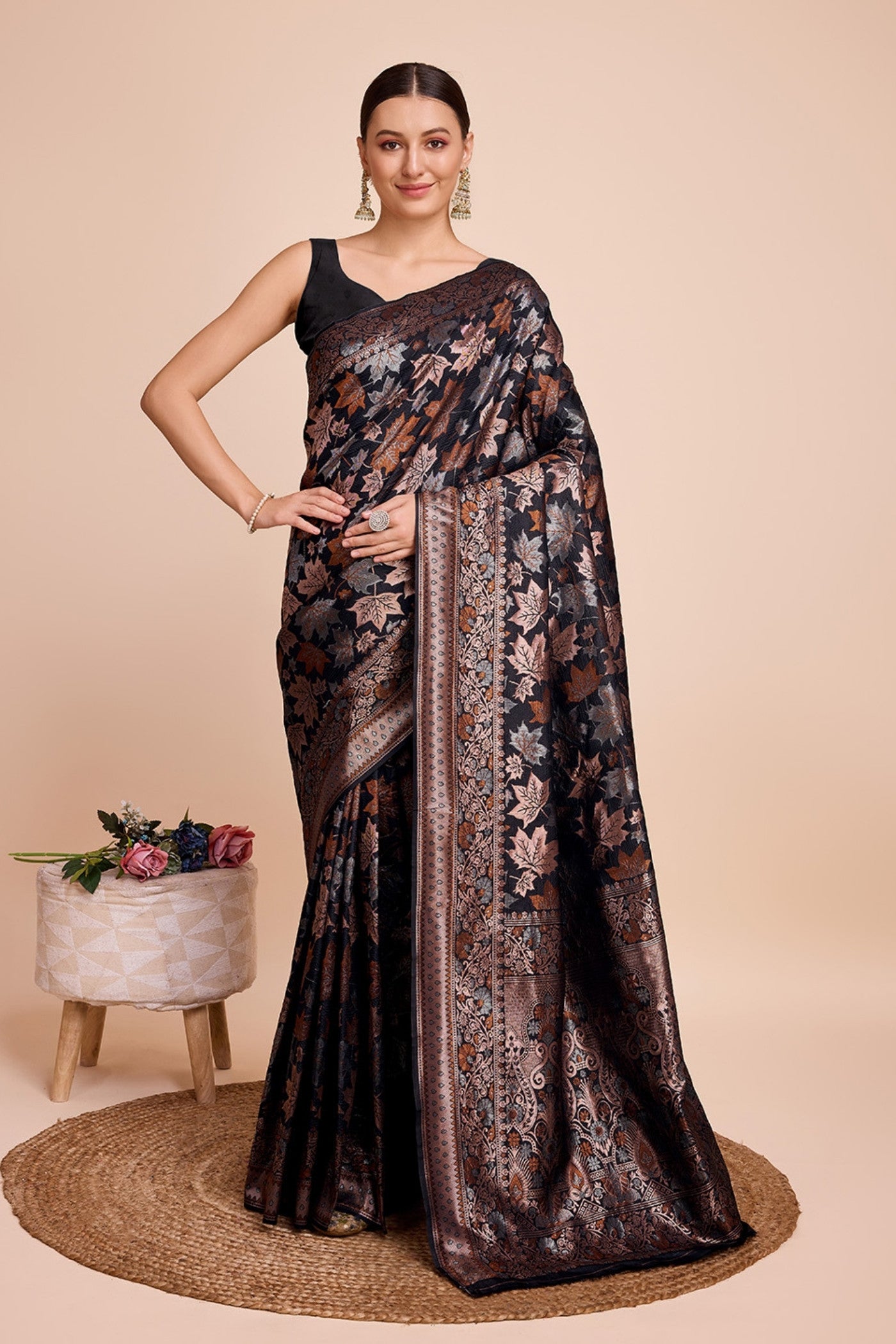 Buy MySilkLove Aged Black Banarasi Soft Silk Saree Online