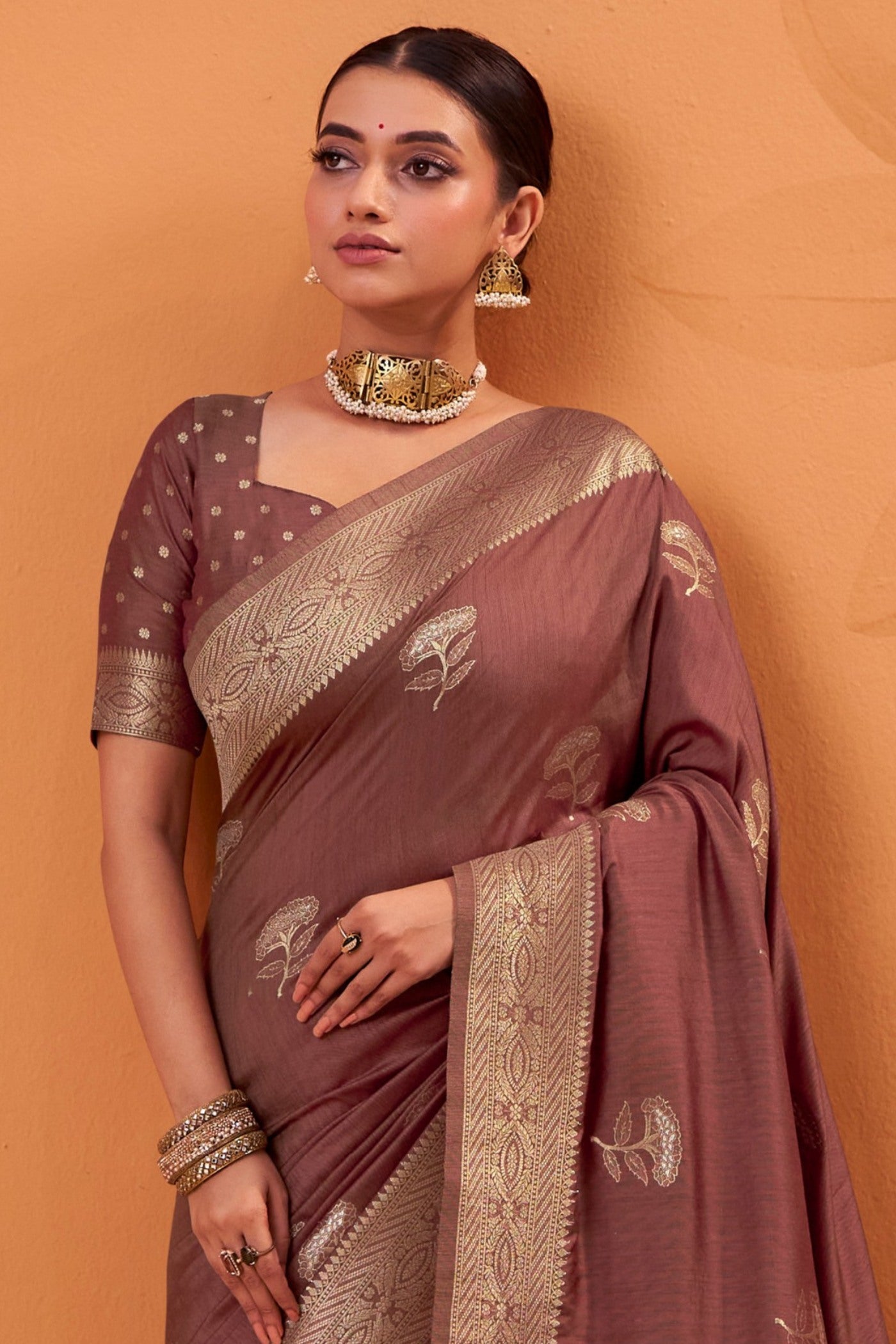 Buy MySilkLove Panut Brown Tussar Handloom Silk Saree Online