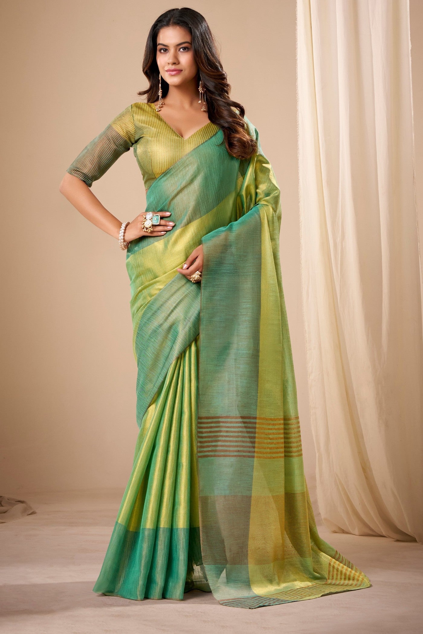 Buy MySilkLove Apple Green Handloom Tissue Saree Online