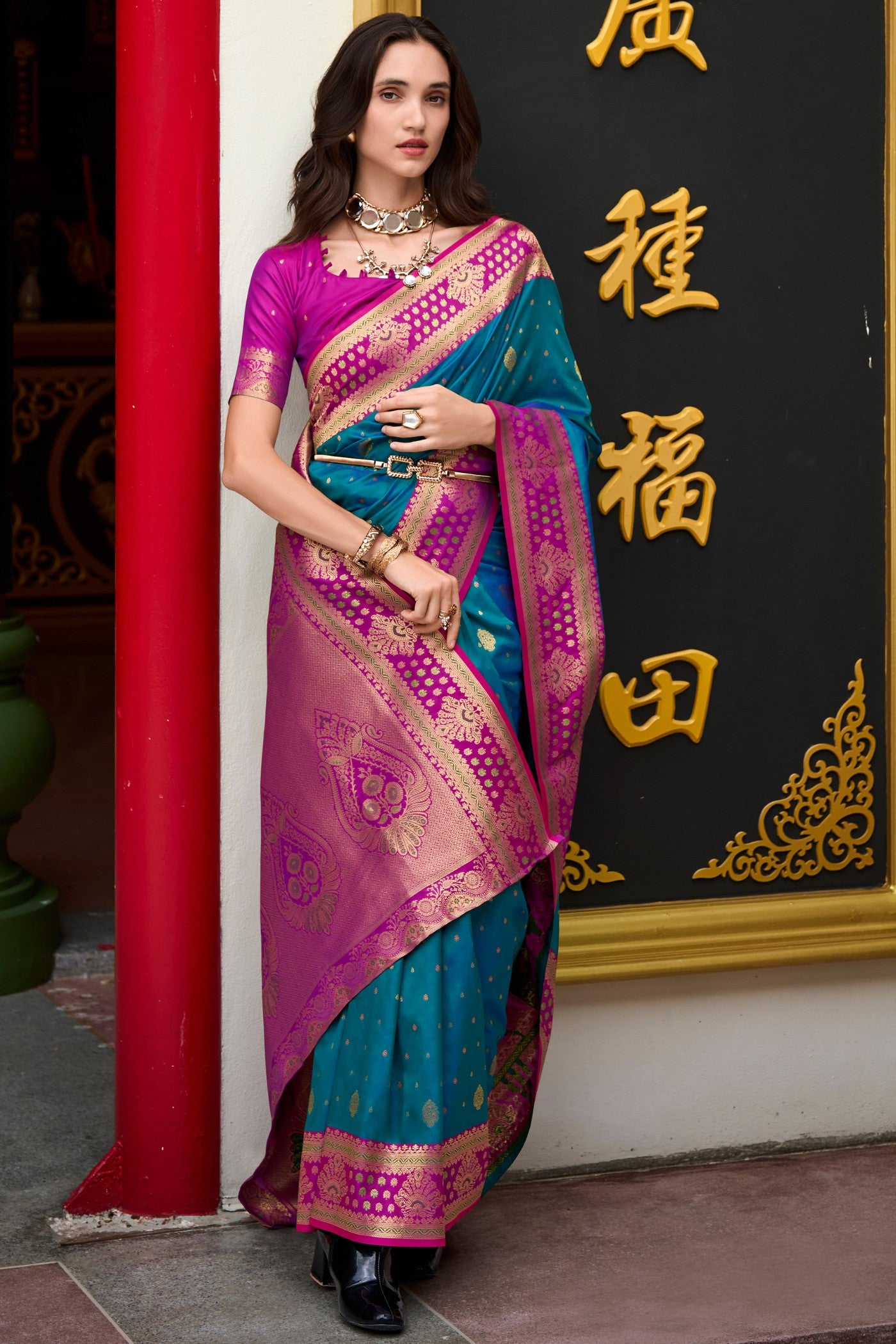Buy MySilkLove Lobelia Blue Woven Banarasi Saree Online