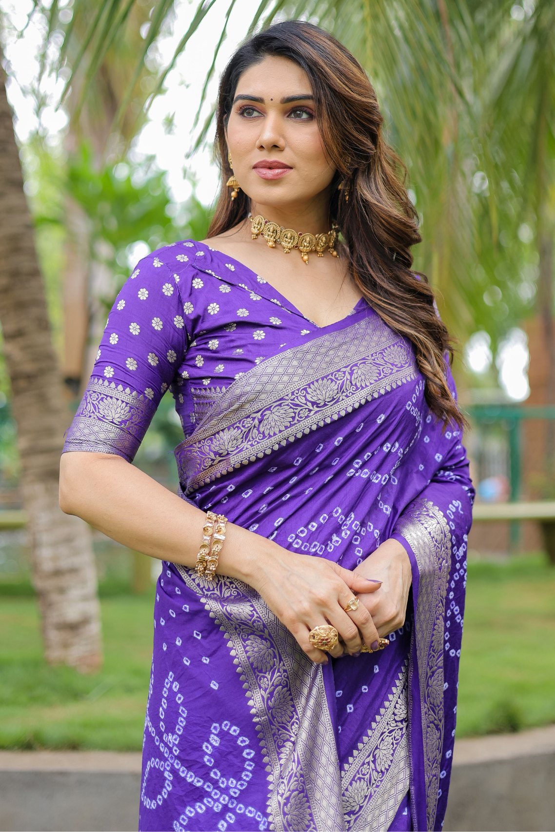 Buy MySilkLove Plump Purple Woven Bandhani Dola Silk Saree Online