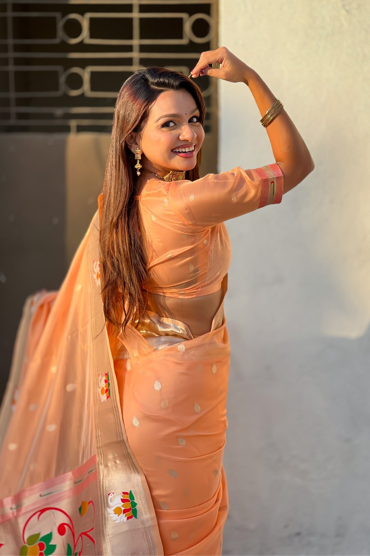 Buy MySilkLove Burnt Orange Organza Woven Paithani Saree Online