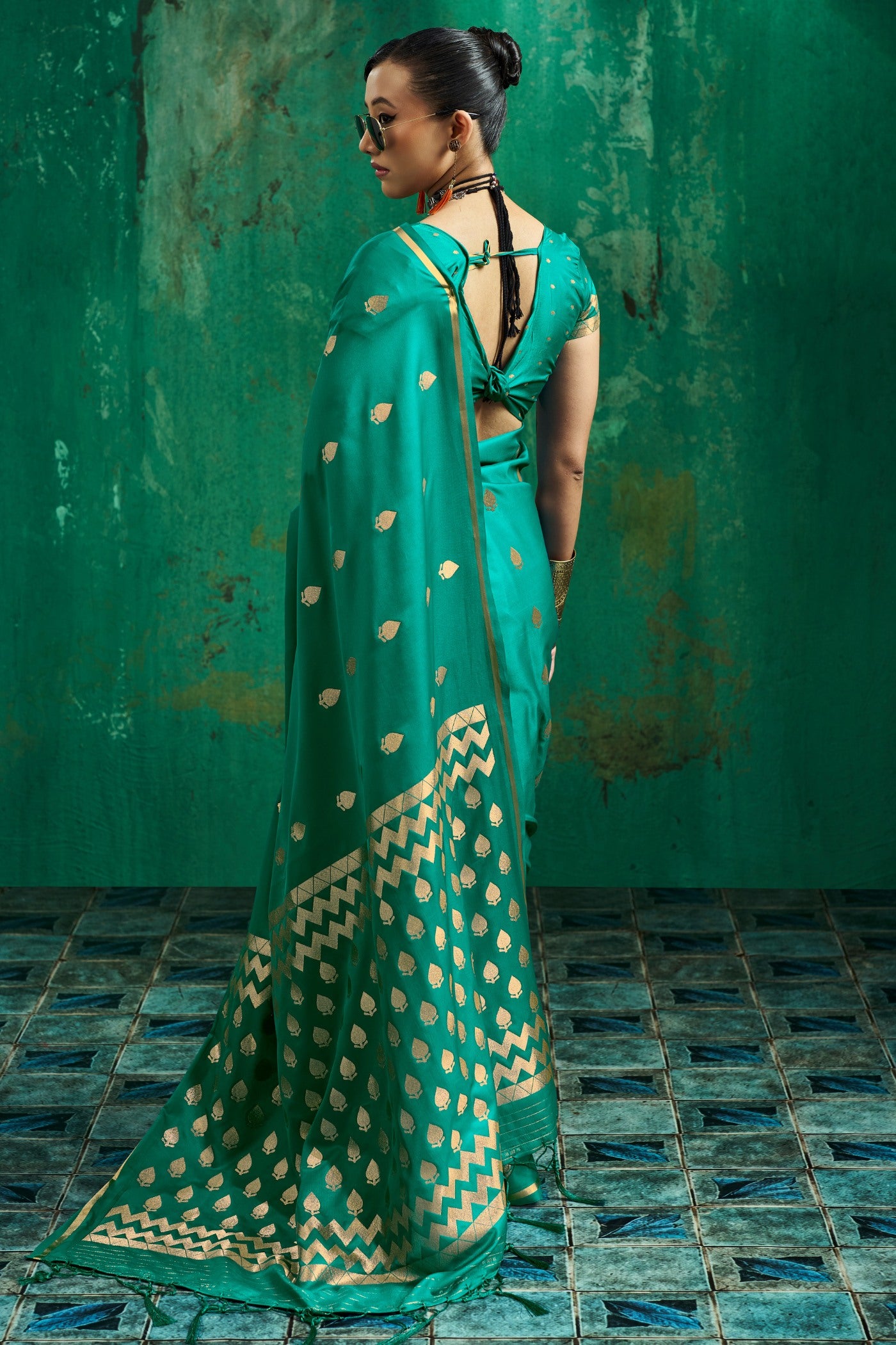 Buy MySilkLove Forest Green Handloom Satin Silk Saree Online