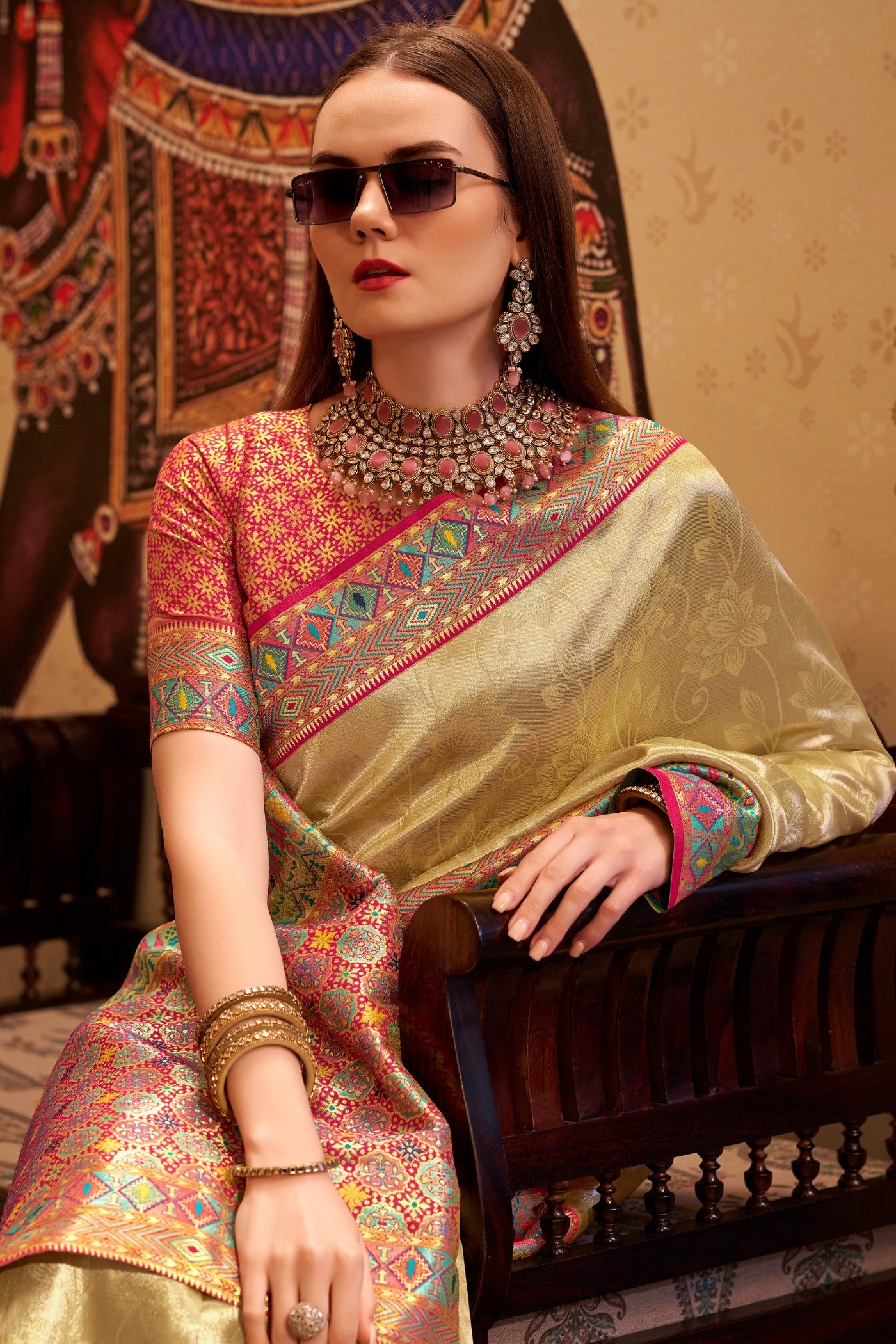Buy MySilkLove Almond Beige Zari Woven Tissue Silk Saree Online