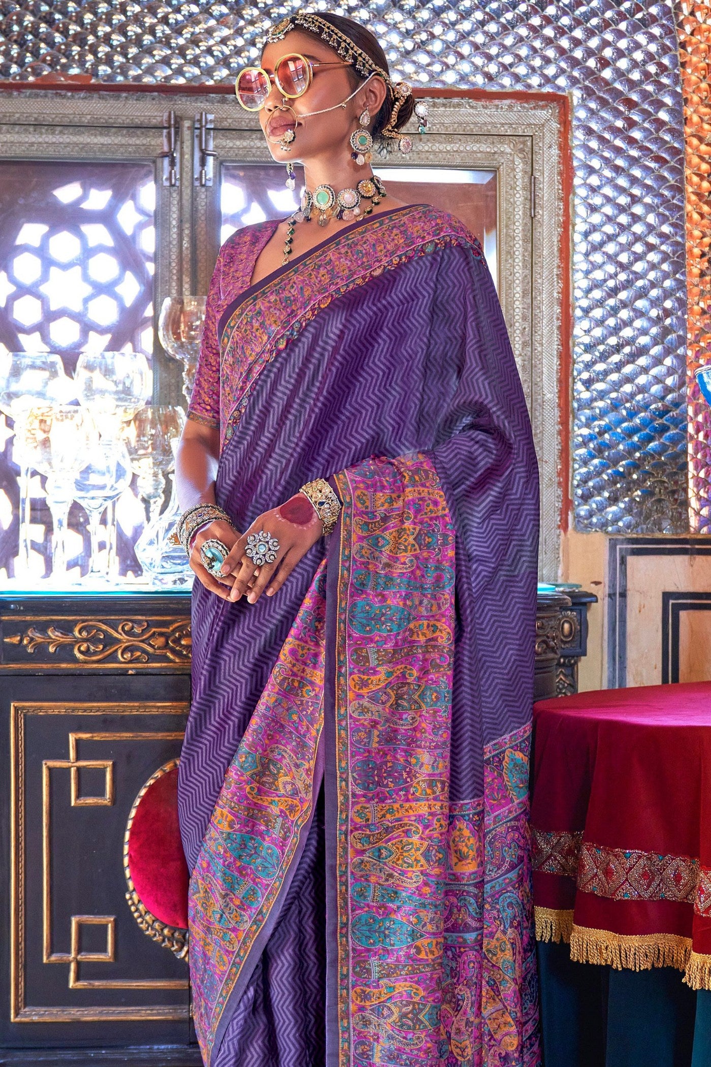 Buy MySilkLove Verbena Purple Banarasi Jamawar Saree Online