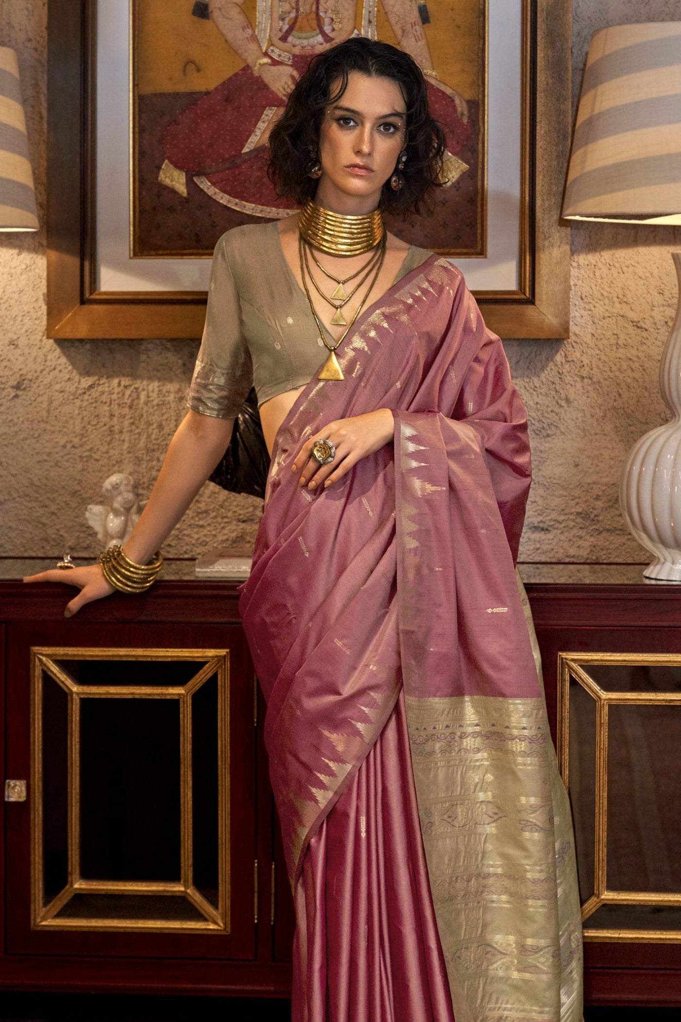 Buy MySilkLove Spanish Rose Pink Woven Linen Saree Online