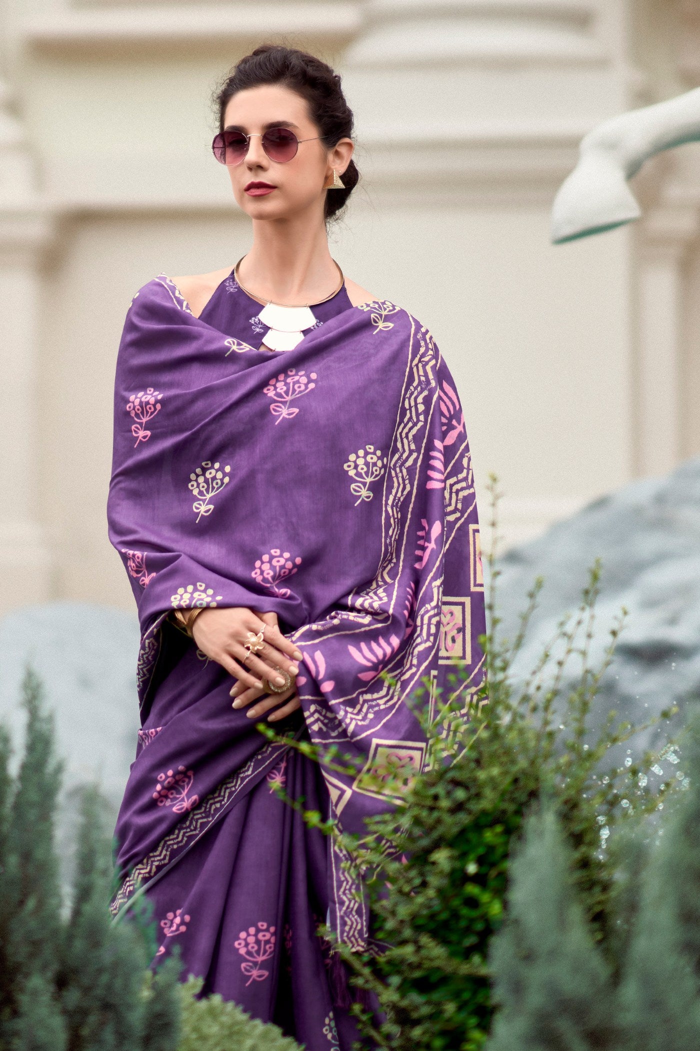 Buy MySilkLove Glossy Grape Purple Mul Mul Cotton Saree Online