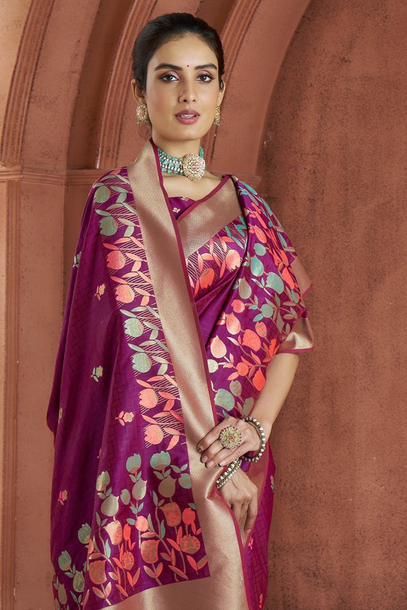 Buy MySilkLove Dark Jamun Purple Woven Banarasi Saree Online