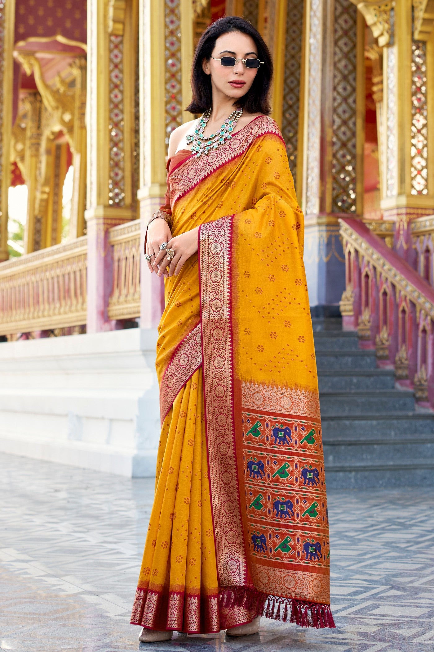 Buy MySilkLove Tahiti Yellow Woven Tussar Silk Saree Online