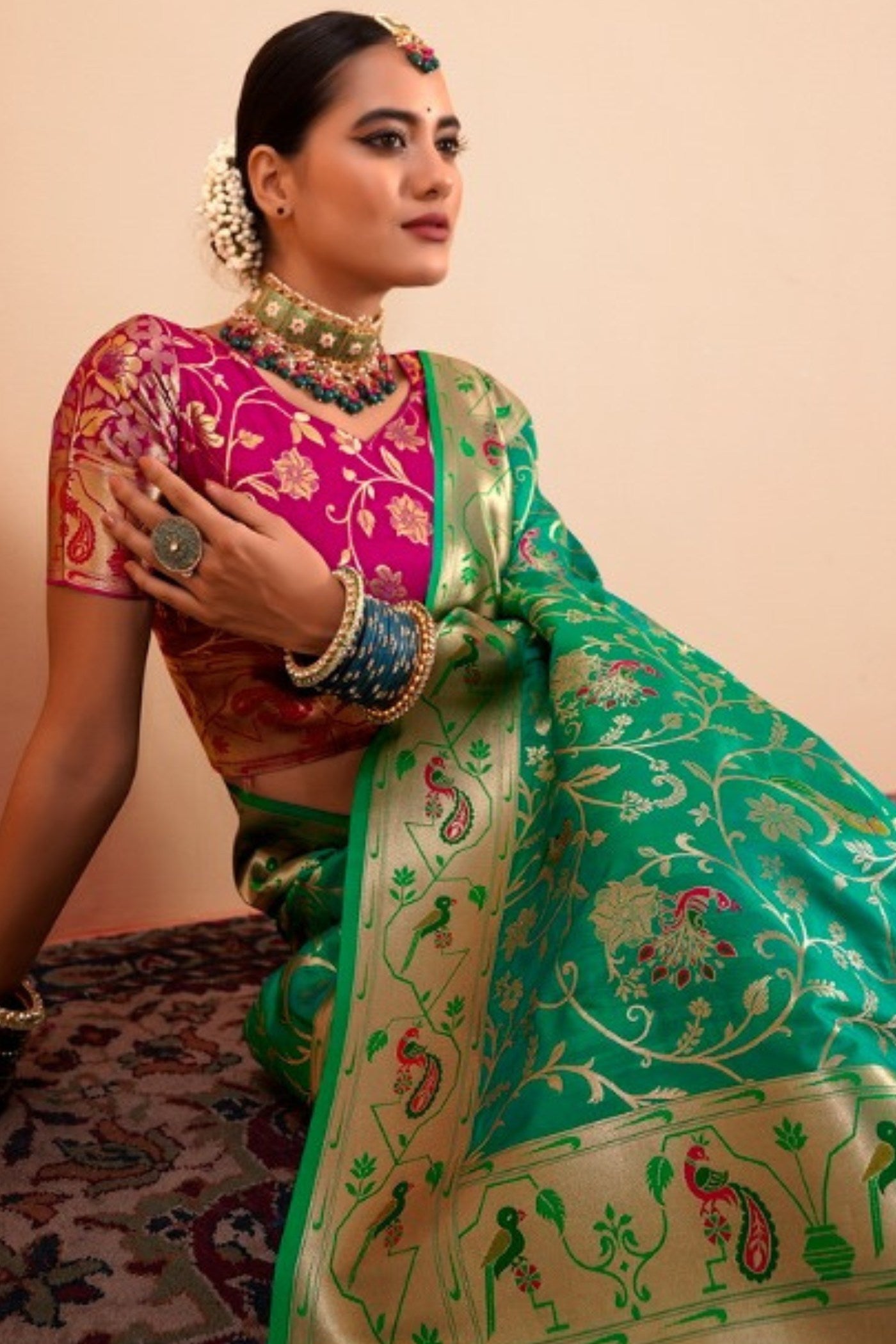 Buy MySilkLove Lincoln Green Woven Paithani Saree Online