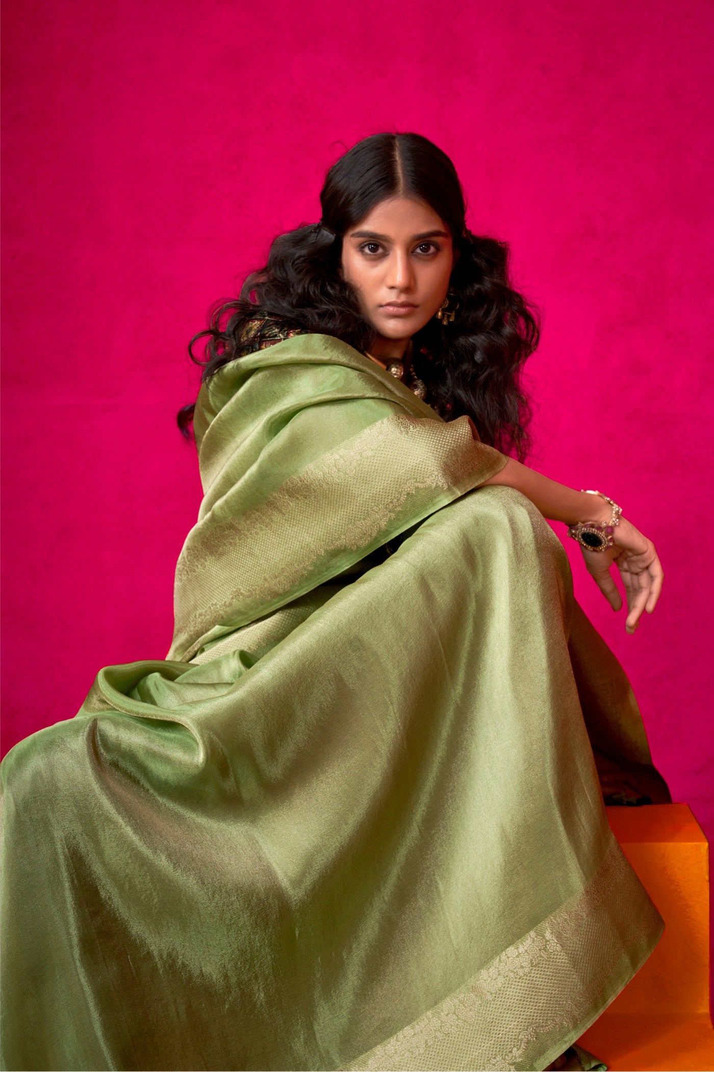 MySilkLove Goblin Green Tissue Silk Saree