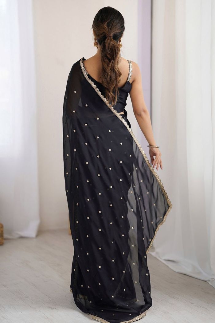 Buy MySilkLove Taupe Black Georgette Partywear Saree Online