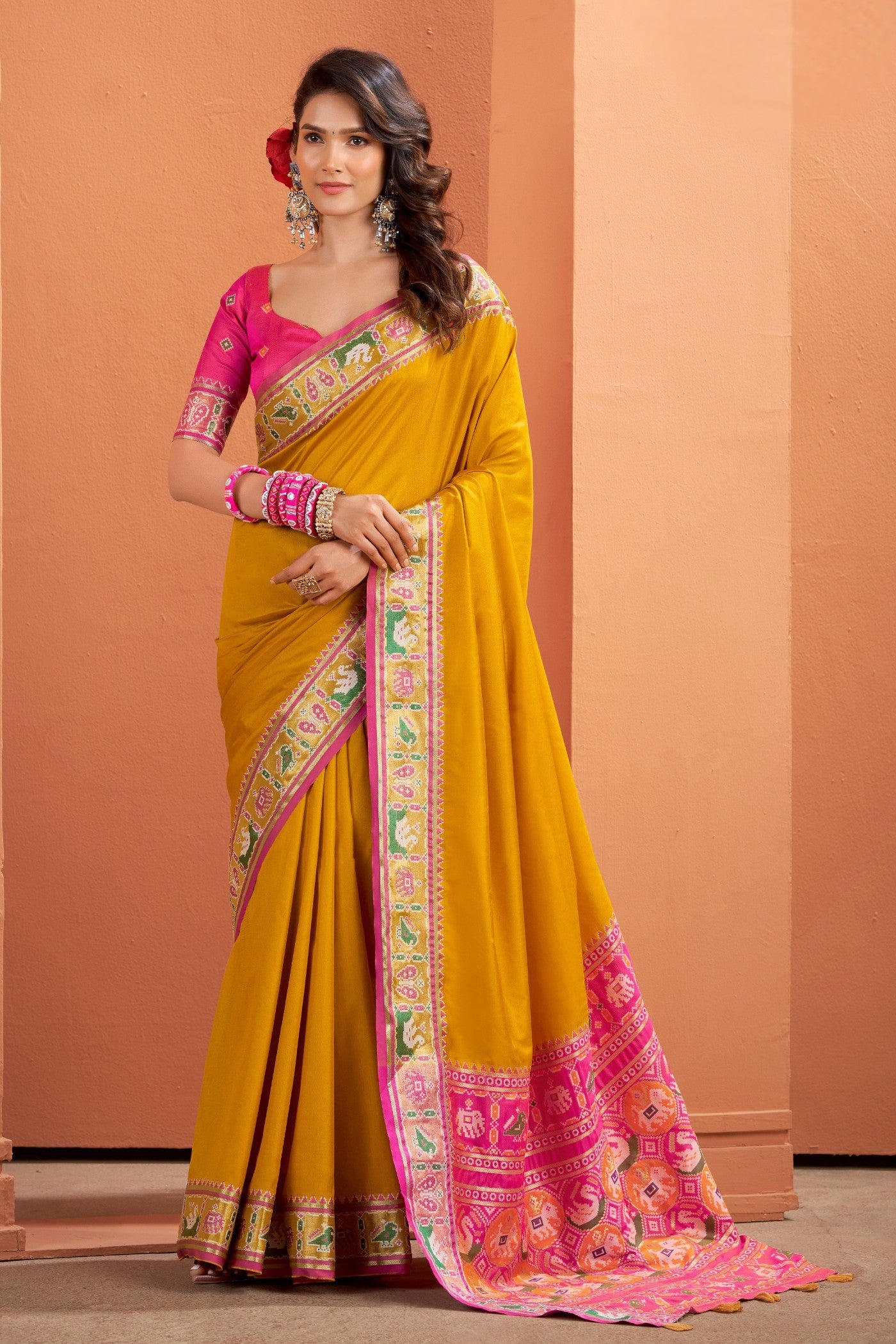 Buy MySilkLove Mikado Yellow Woven Banarasi Patola Silk Saree Online